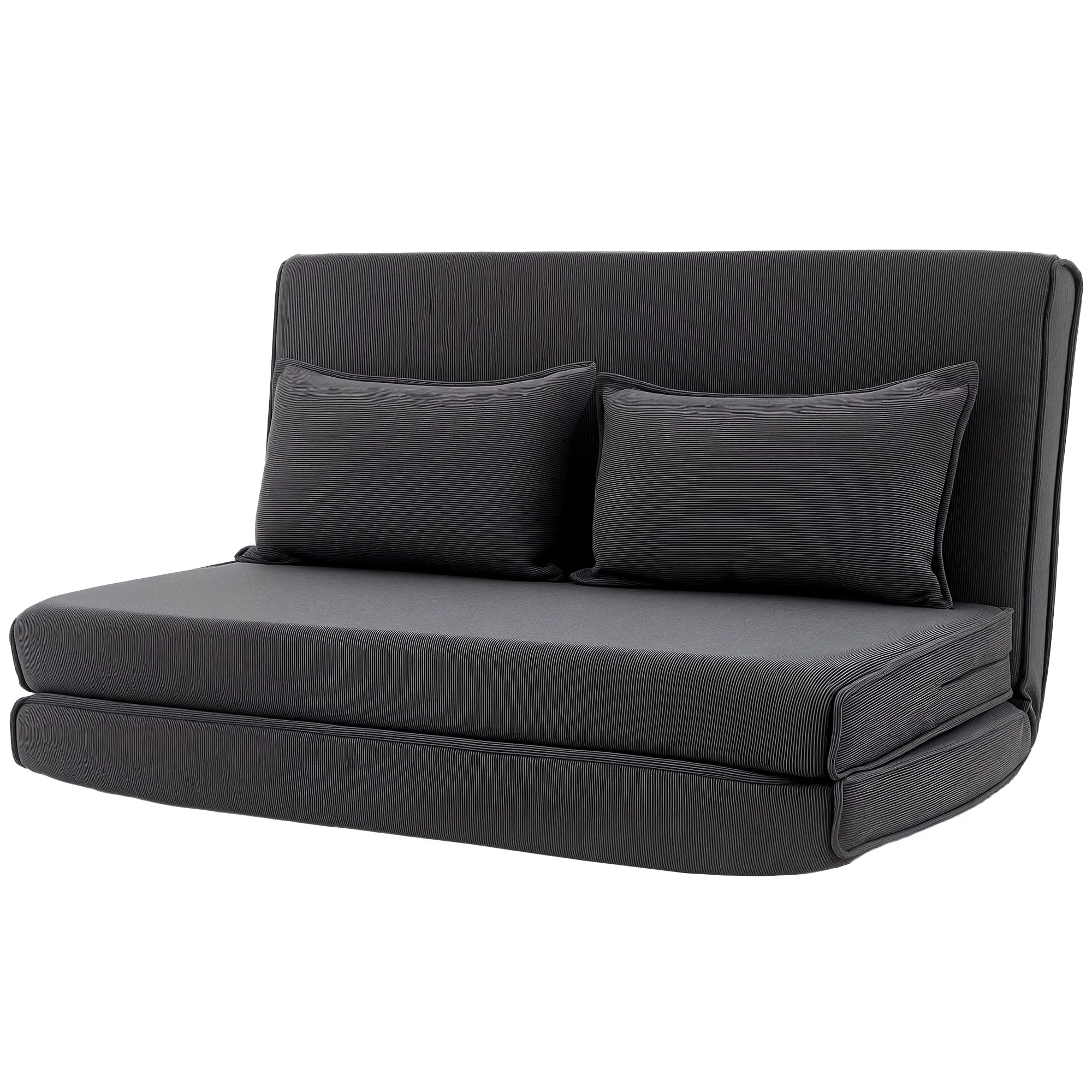 Canapé-Lit Pliant, Chauffeuse 2 Places Convertible Velours Côtelé, Matelas Pliable, Dossier Réglable, Assise Large, Coussin Épais et 2 Oreillers, pour Salon, Chambre et Bureau, Gris Foncé