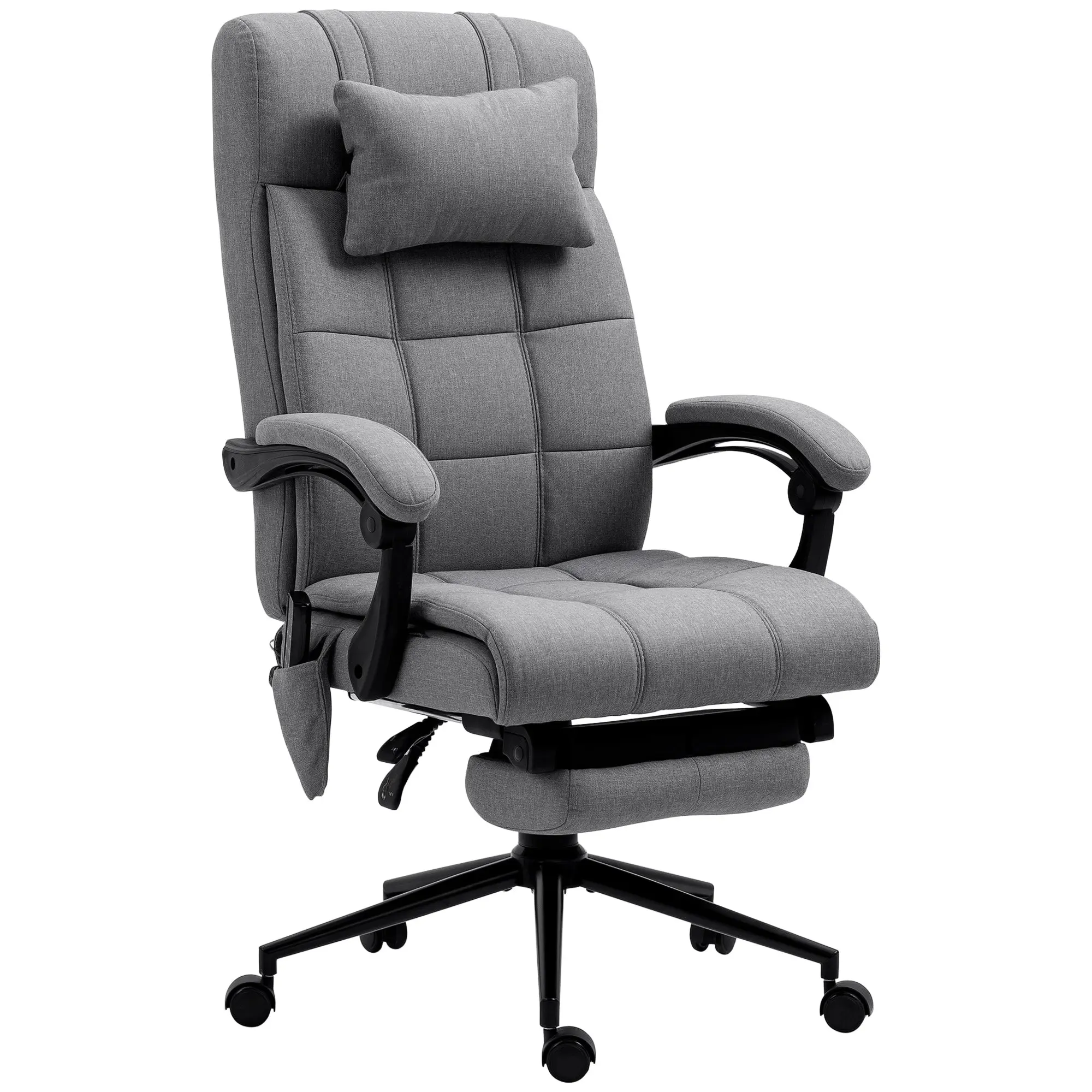 Fauteuil de bureau avec massage et chauffant, chaise de bureau ergonomique, repose-pied, vérin à gaz TUV, appuie-tête amovible et dossier inclinable, hauteur réglable, gris