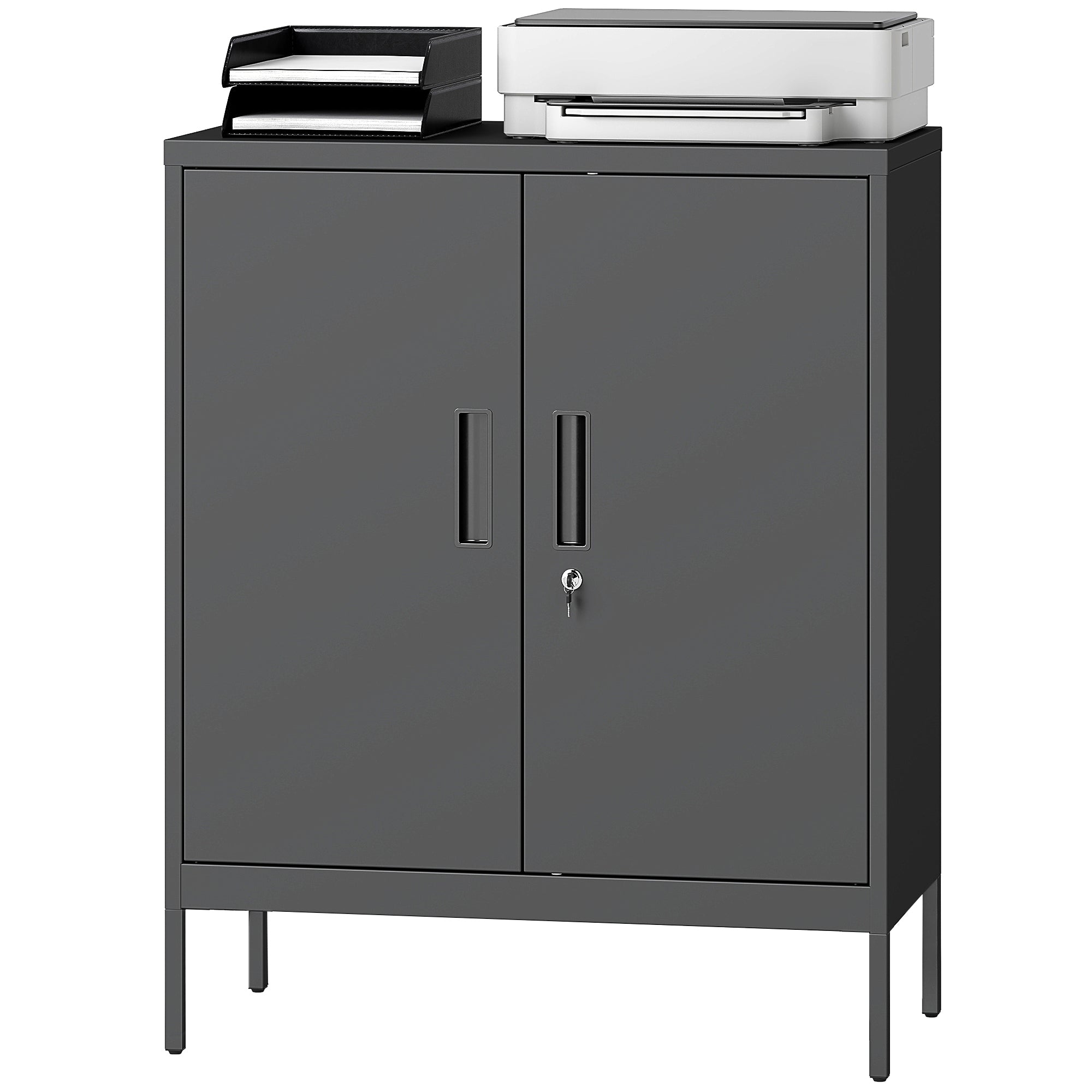 Armoire de Bureau Métallique, 80 x 40 x 100 cm, Meuble de Rangement en Acier avec Serrure, 2 Portes et 2 Étagères Réglables, Classeur Rangement Documents Industriel pour Bureau ou Garage, Noir