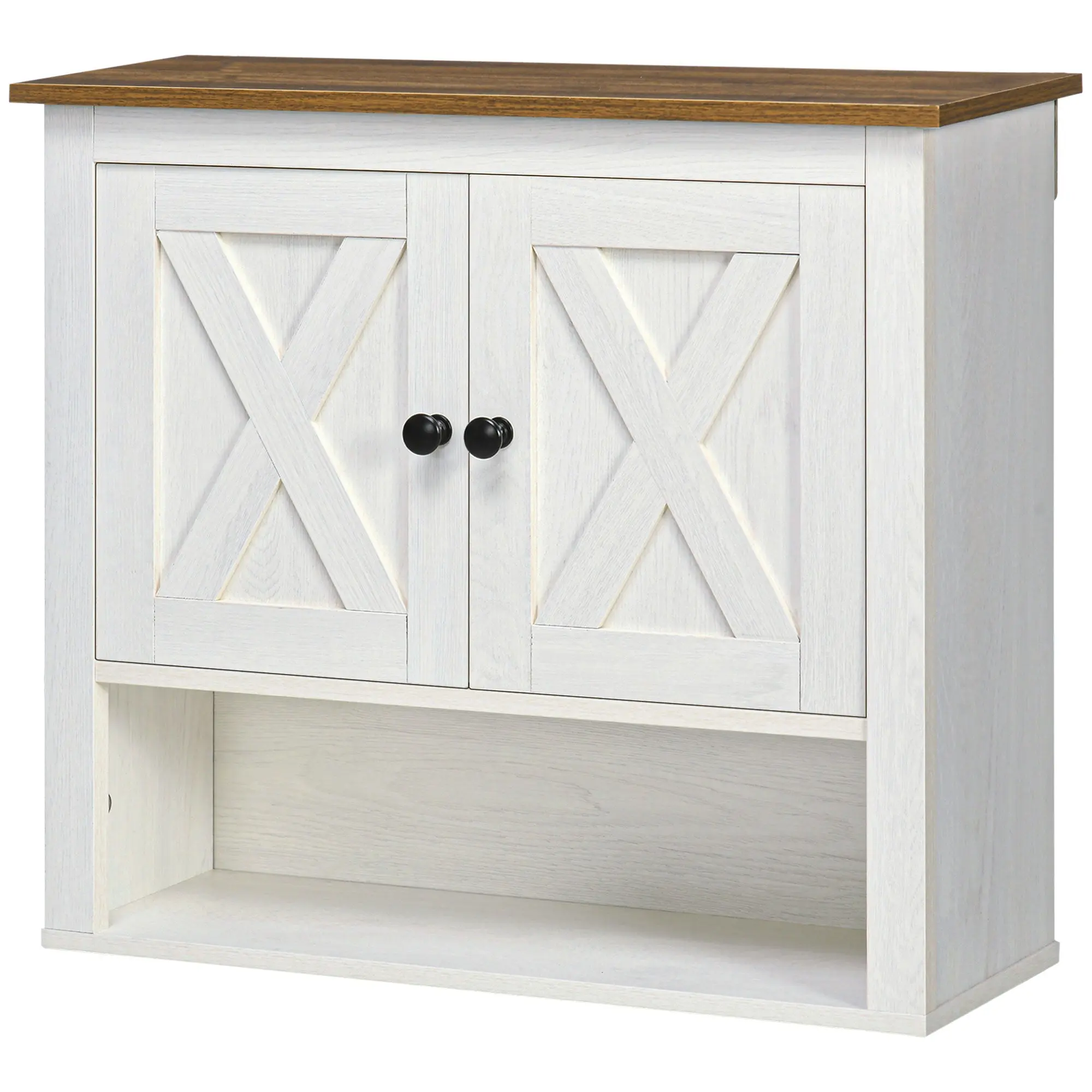 Armoire murale, armoire salle de bain, meuble wc suspendu avec placard à portess et compartiment ouvert, meuble haut salle de bain dim. 60 x 19,5 x 52,5 cm, blanc