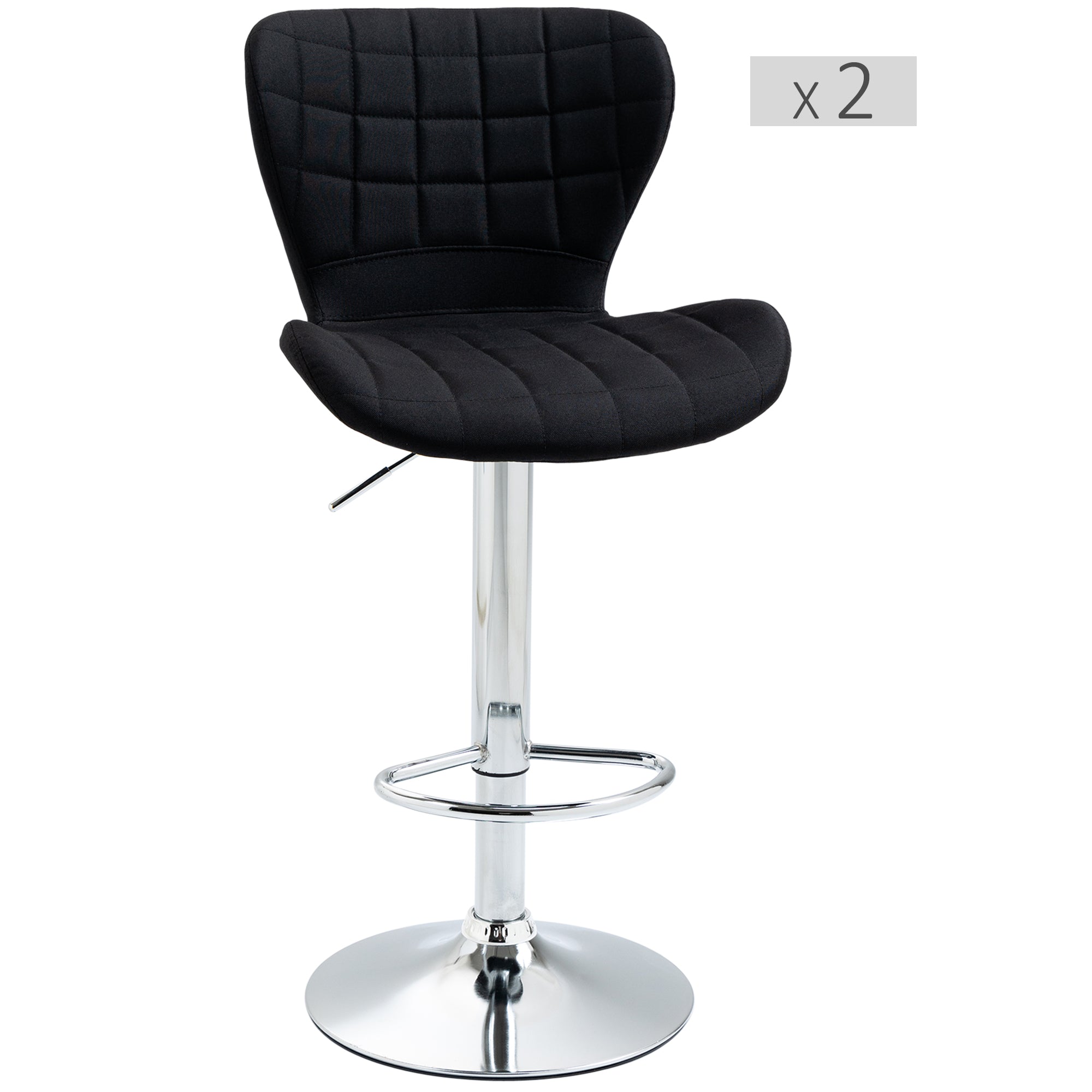 Lot de 2 Tabourets de Bar Design Contemporain Hauteur d'assise réglable 59-81 cm pivotant 360° Lin Noir