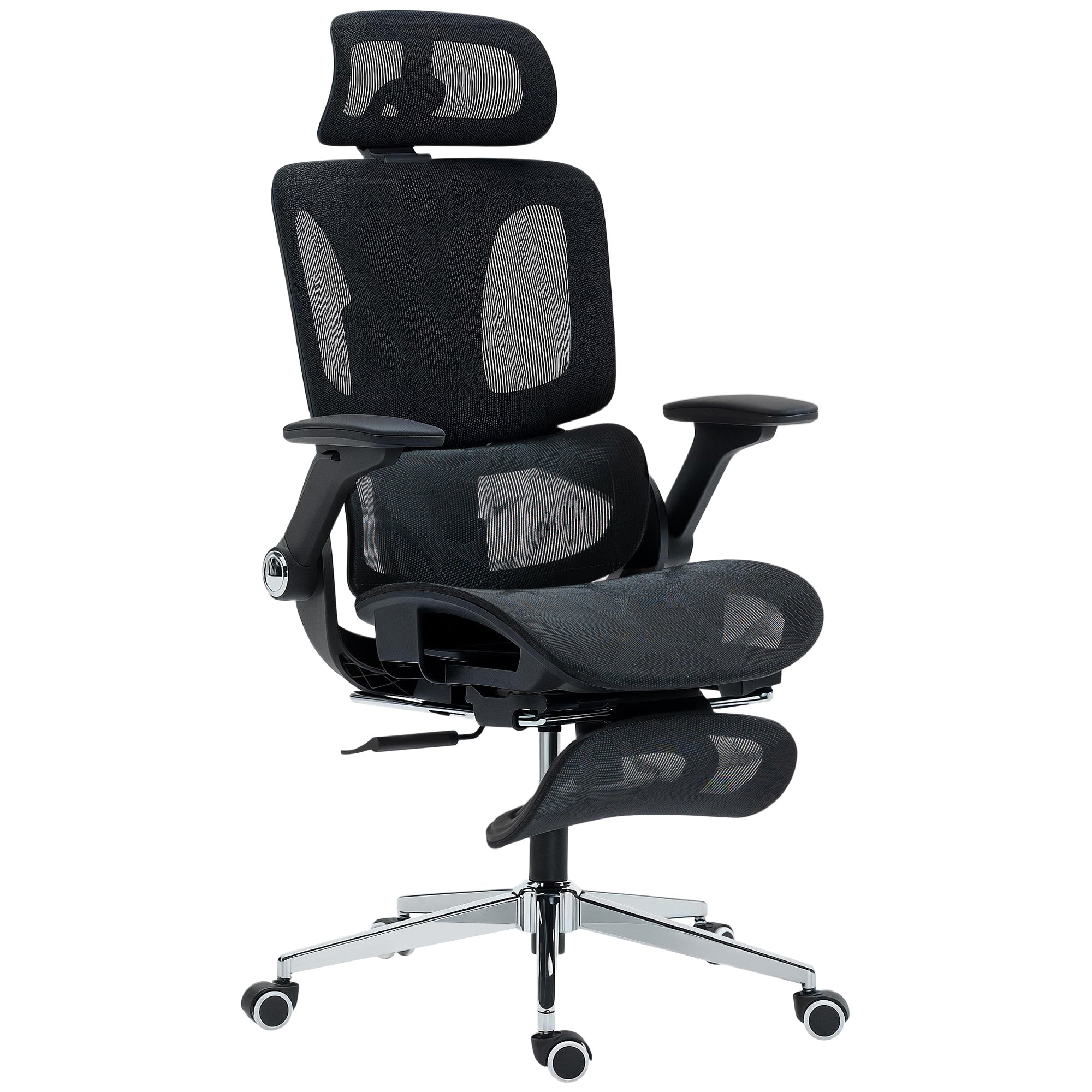 Chaise Bureau Ergonomique avec Accoudoirs 4D Appui-Tête et Profondeur d'Assise Réglables Fauteuil de Bureau en Maille Inclinable Hauteur Réglable Soutien Lombaire Adjustable Repose-Pieds Noir
