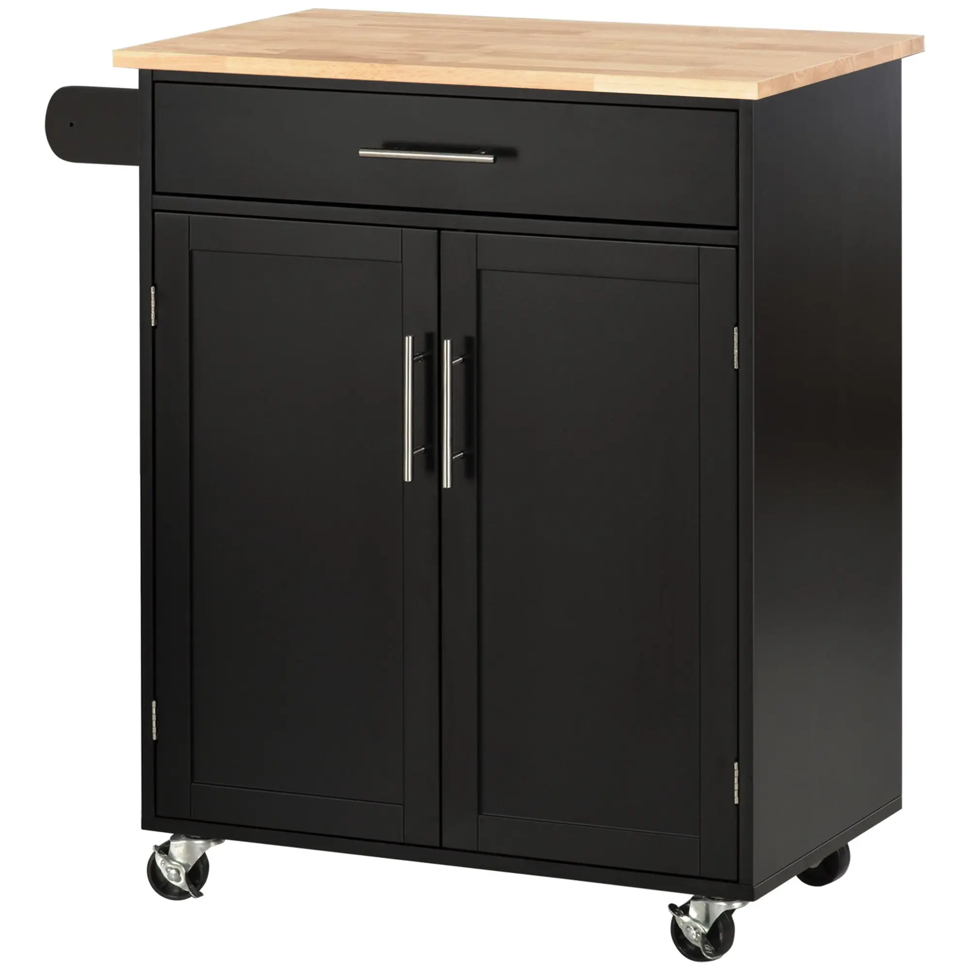 Desserte de cuisine sur roulettes chariot de service Ilot de cuisine avec tiroir de placard et porte-torchons - 83l x 45P x 91,5H cm noir