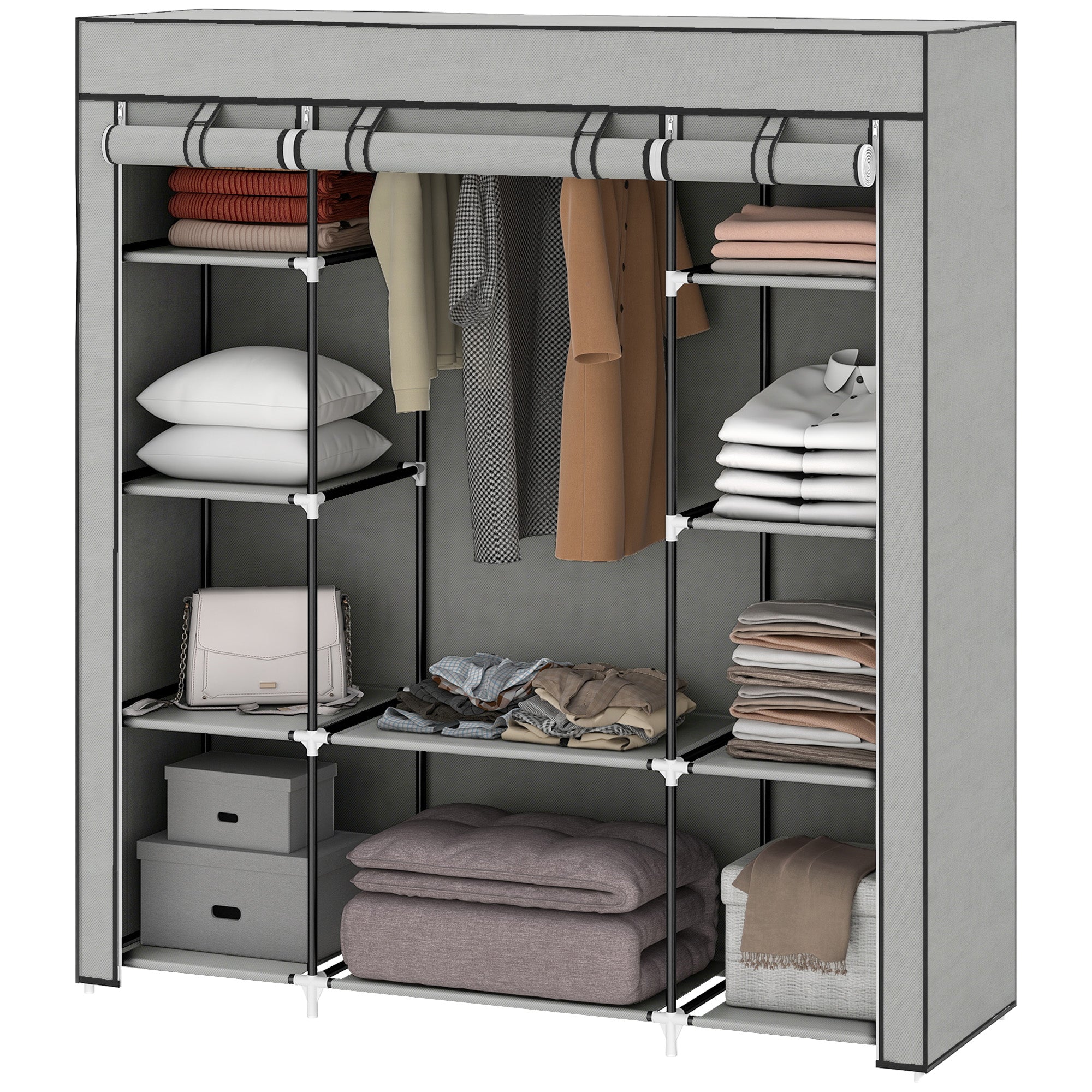 Armoire de rangement penderie en tissu, armoire chambre pliable, penderie vêtement avec barre de suspension et étagères pour vestiaire, chambre, dressing, 150 x 43 x 162,5 cm, gris clair