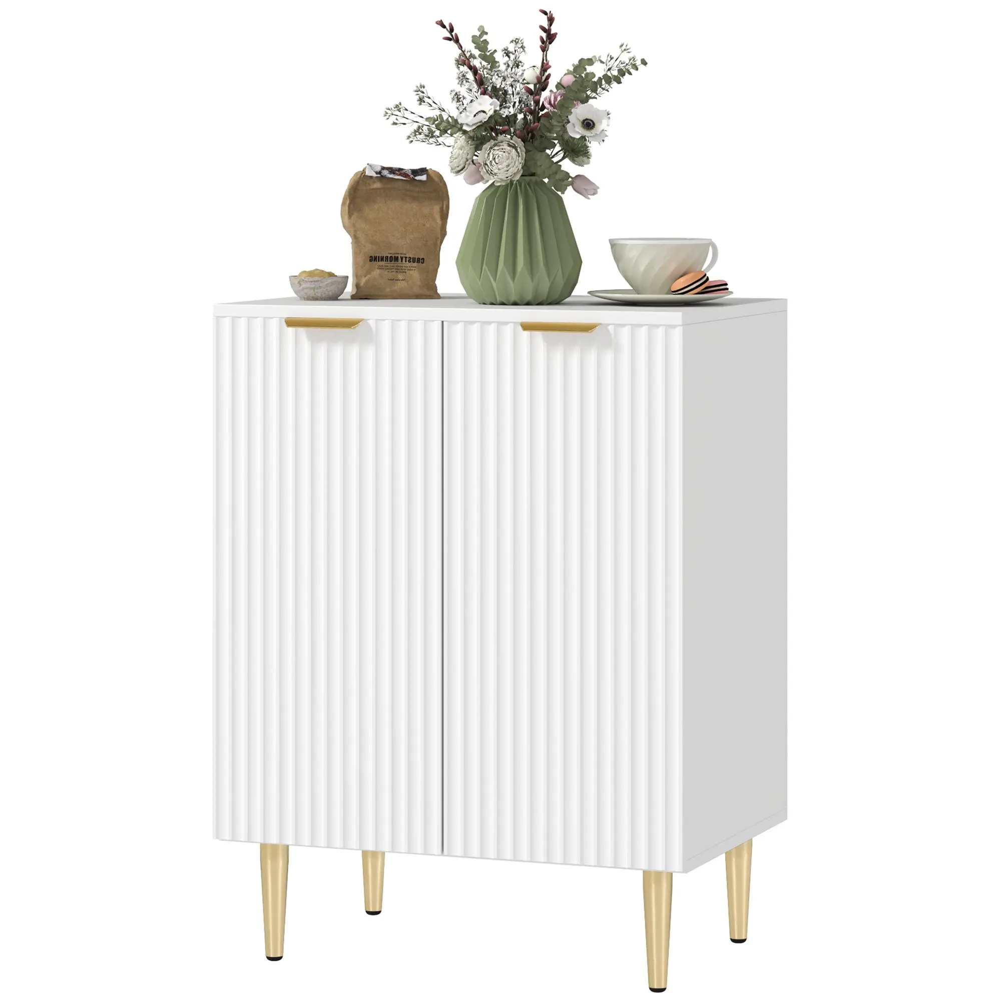Buffet cuisine, meuble de rangement, avec 2 portes, étagère réglable, pieds métalliques surélevés, pour cuisine, salon, 60 x 40 x 80 cm, blanc