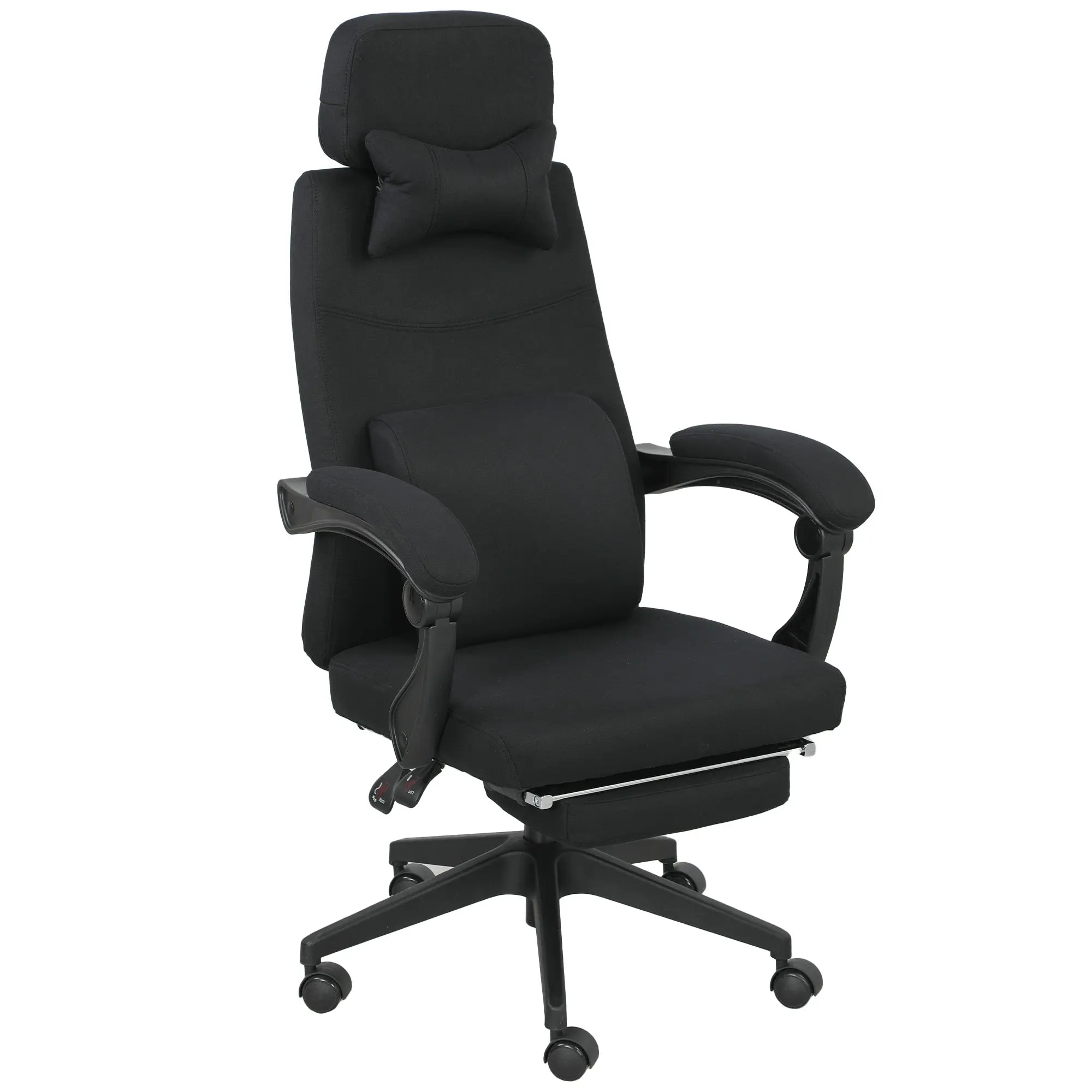 Fauteuil de bureau chaise de bureau grand confort dossier réglable repose-pied roulettes 360° lin 62 x 68 x 127 cm noir