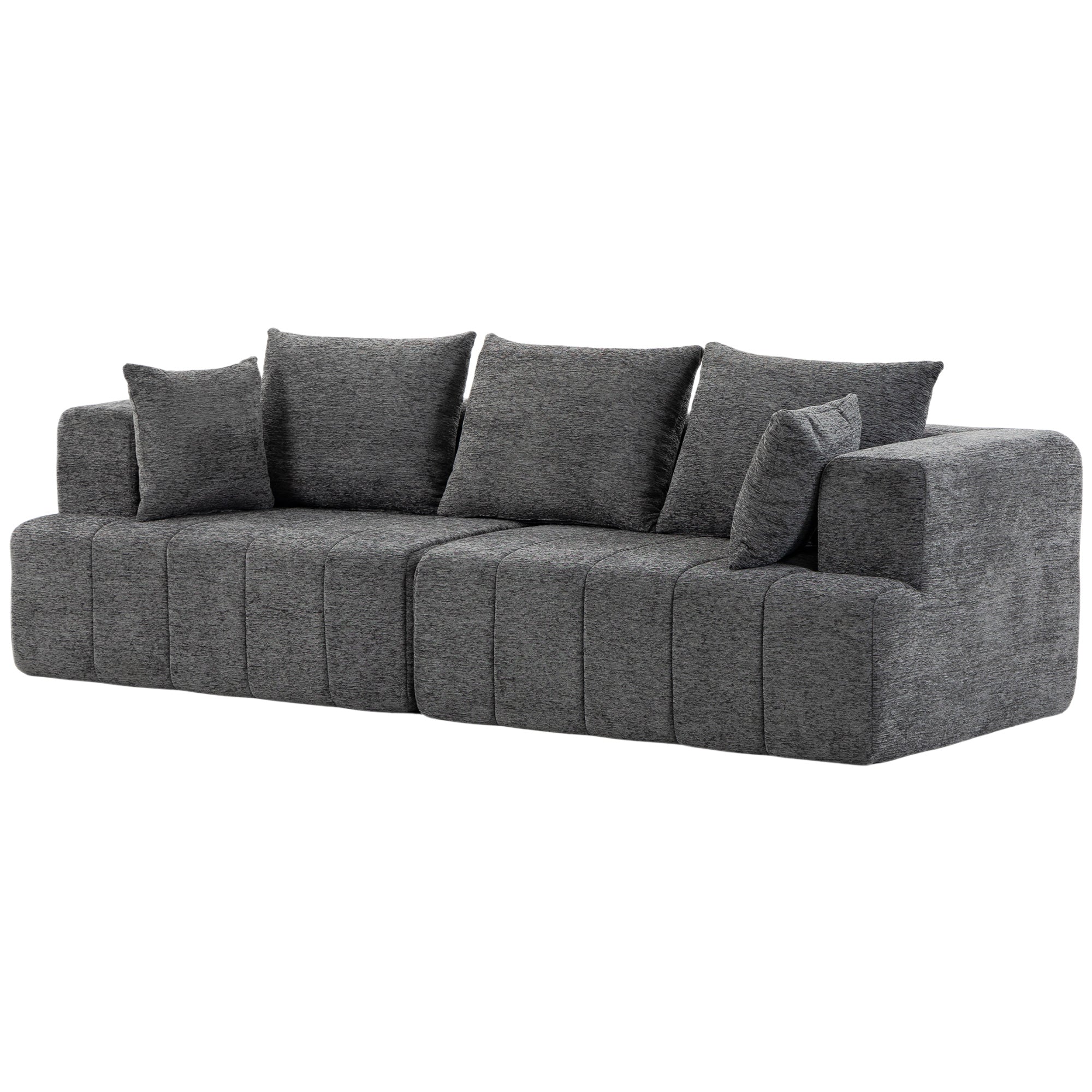 Canapé 3 places en chenille 248 cm, canapé salon moderne, large assise rembourrée, coussins à ressorts, larges accoudoirs, 2 coussins, base antidérapante, pour salon, chambre, gris