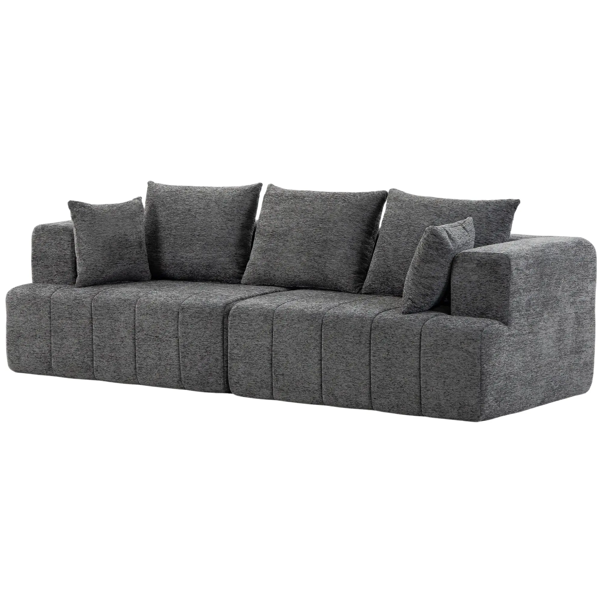 Canapé 3 places en chenille 248 cm, canapé salon moderne, large assise rembourrée, coussins à ressorts, larges accoudoirs, 2 coussins, base antidérapante, pour salon, chambre, gris
