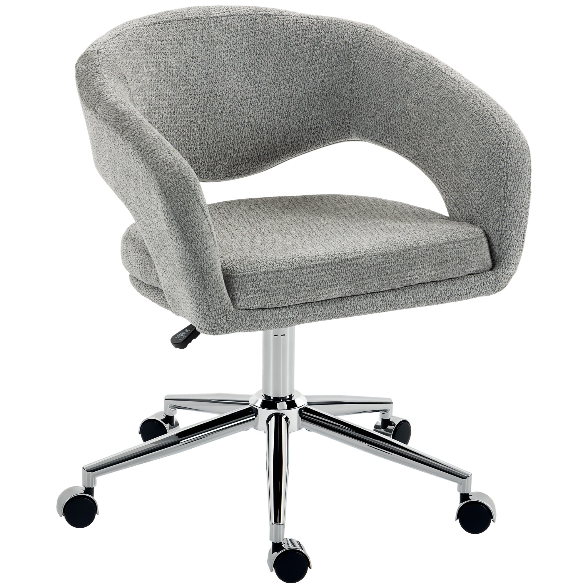 Chaise Bureau Ergonomique, Fauteuil de Bureau en Chenille avec Hauteur Réglable, Dossier Incurvé, Accoudoirs Intégrés et Pivotant à 360°, pour Bureau, Salon, Chambre, Gris