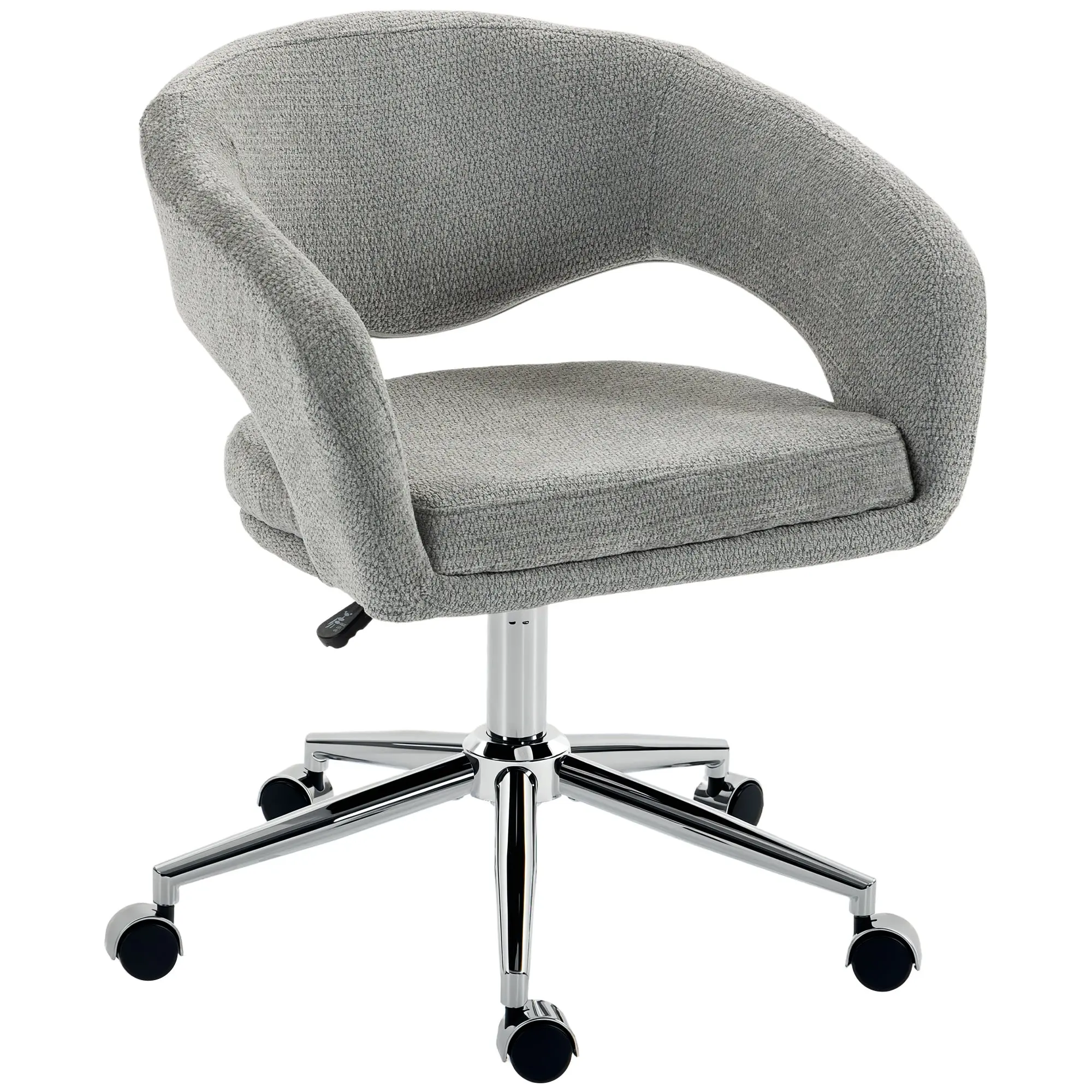 Chaise Bureau Ergonomique, Fauteuil de Bureau en Chenille avec Hauteur Réglable, Dossier Incurvé, Accoudoirs Intégrés et Pivotant à 360°, pour Bureau, Salon, Chambre, Gris
