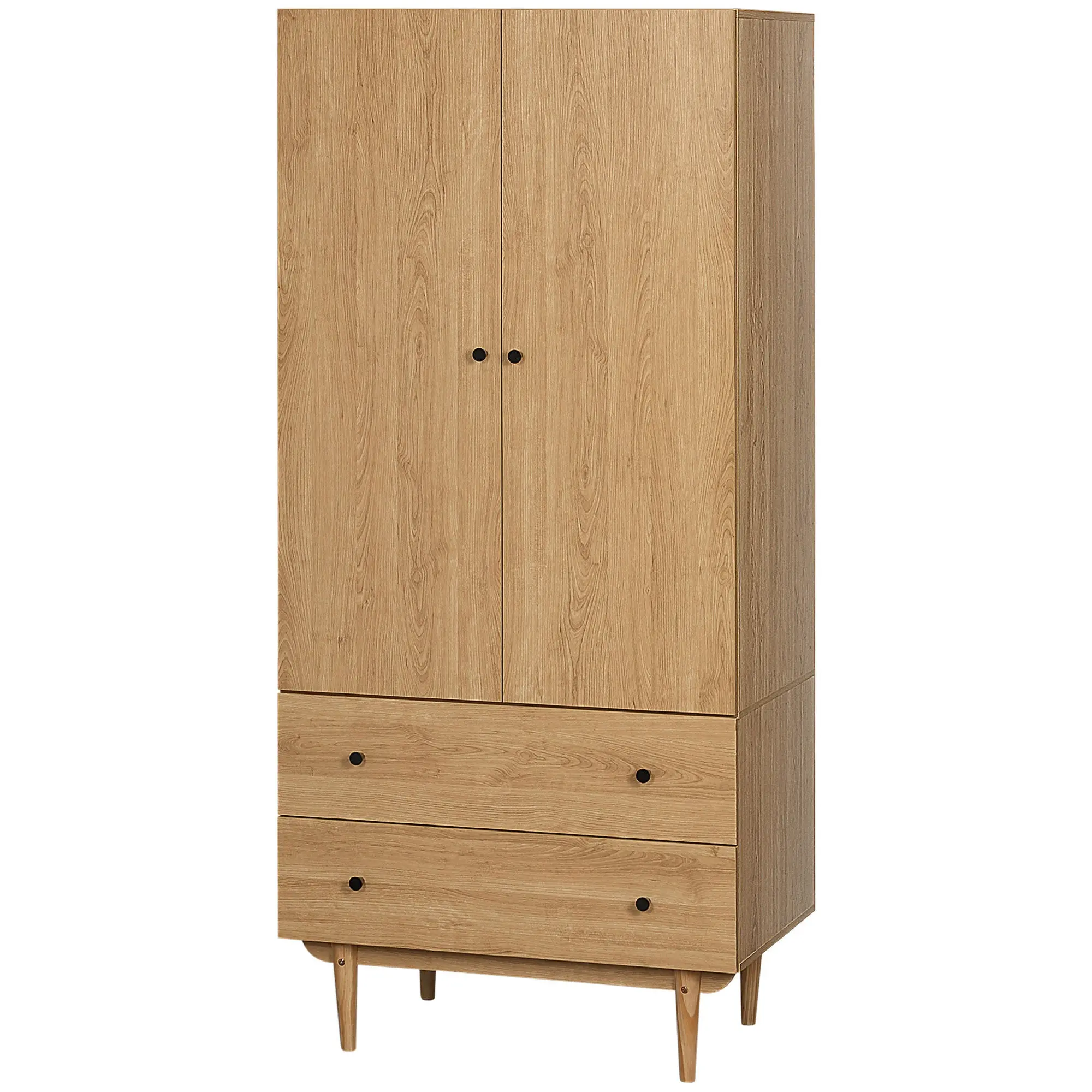 Armoire Chambre Adulte Penderie Vêtement Dressing avec 2 Portes, 2 tiroirs - 80 x 52 x 180 cm - Aspect Bois