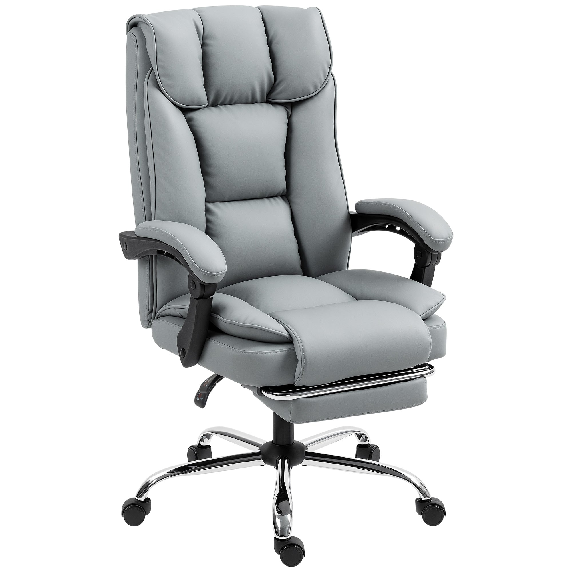 Chaise de Bureau Ergonomique, Fauteuil de Bureau Inclinable avec Repose-Pieds, Hauteur Réglable, Rembourrage Double Couche, Pivotante 360°, Revêtement Synthétique Résistant pour Animaux, Gris