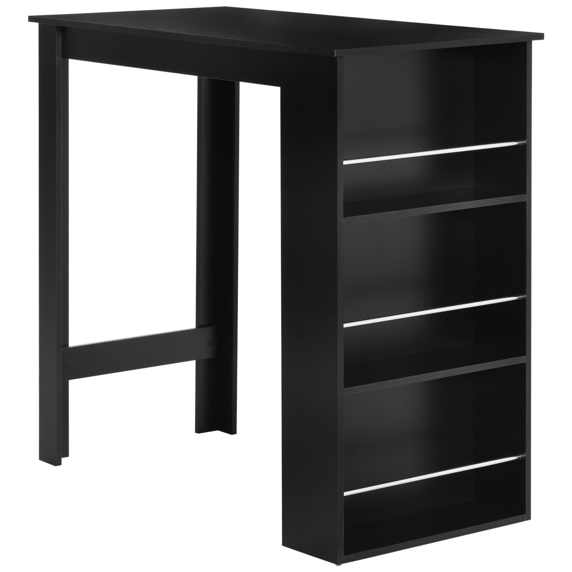 Table de bar table haute de cuisine mange-debout comptoir - dim. 112L x 57l x 106H cm - 3 étagères - noir