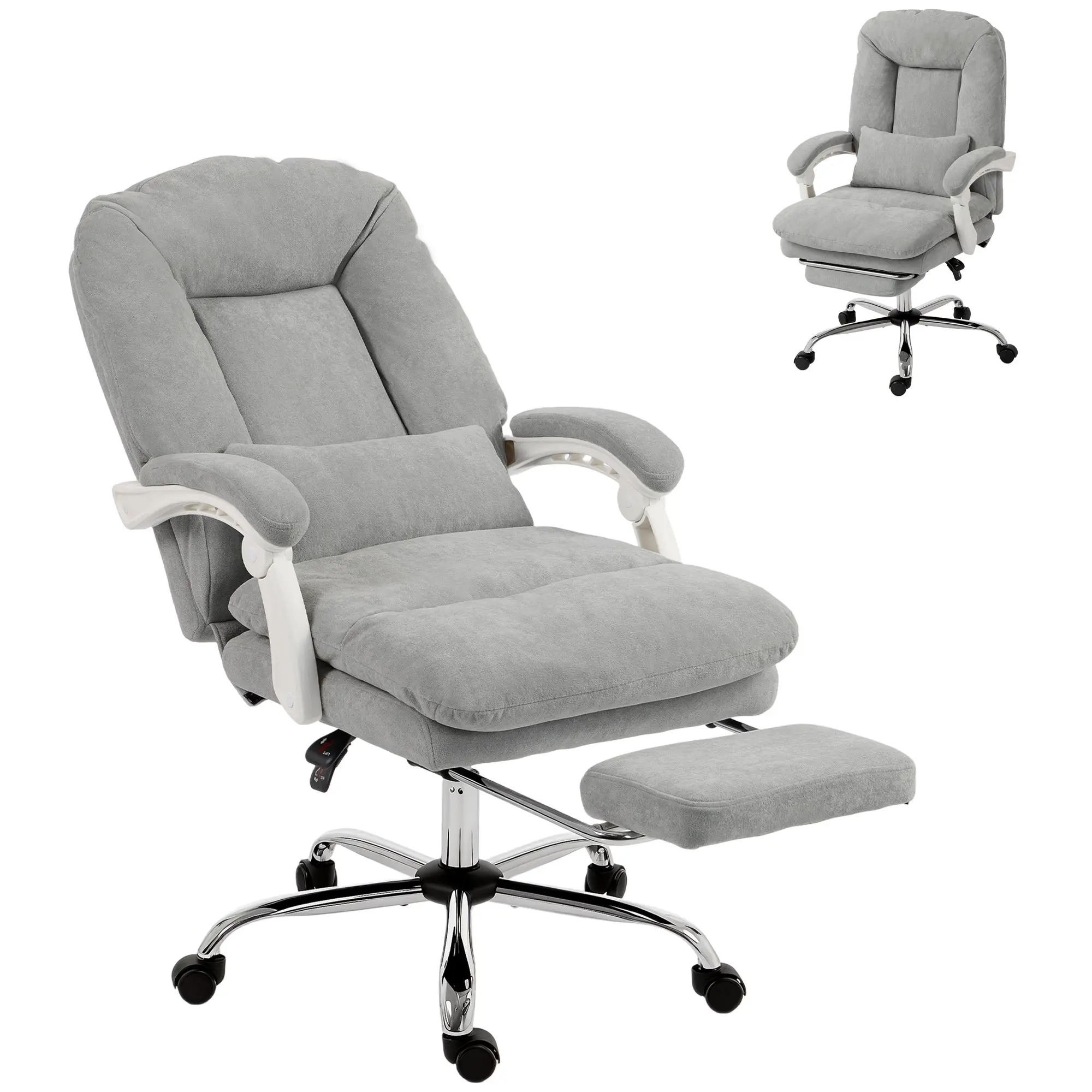 Chaise Bureau Ergonomique, Fauteuil de Bureau Inclinable en Velours avec Support Lombaire, Hauteur Réglable, Repose-Pieds, Coussin épais, Travail Pivotante 360° pour Ordinateur, Gris Clair