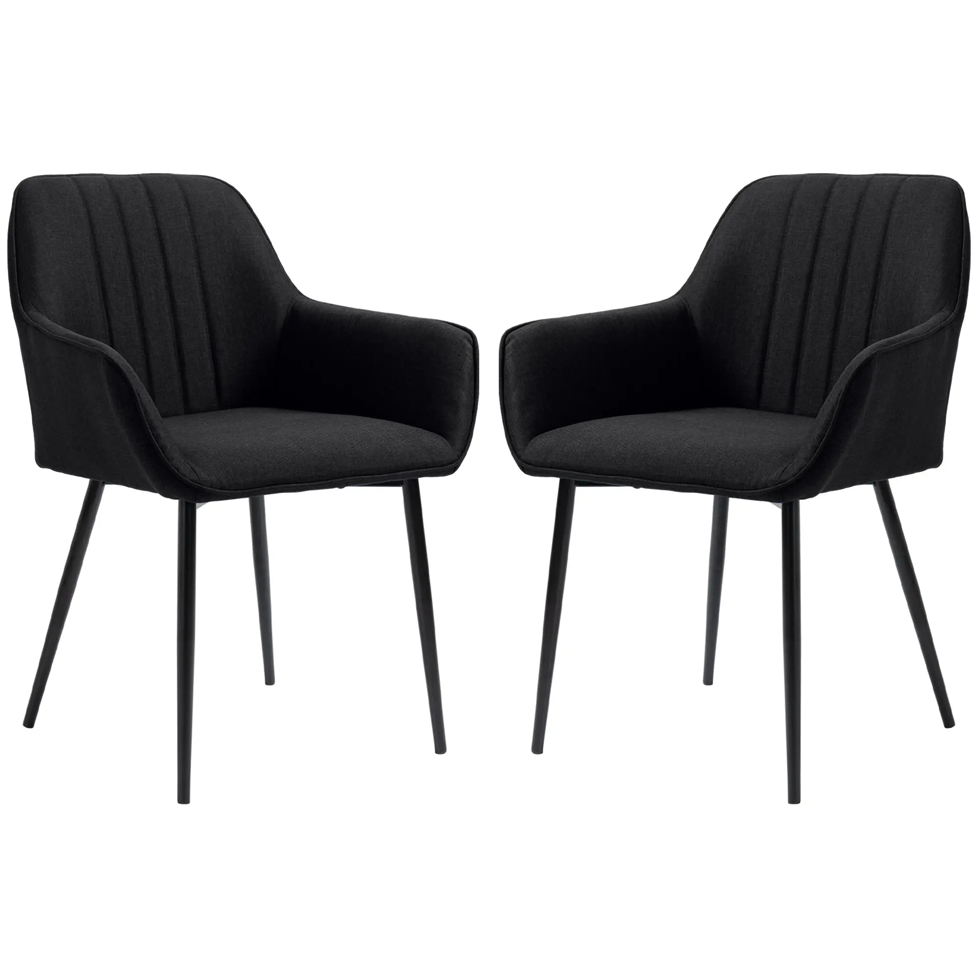 Chaises de Salle à Manger Chaises de Visiteur Design scandinave - Lot de 2 chaises - Pieds effilés métal Noir - Assise Dossier accoudoirs ergonomiques Lin Noir