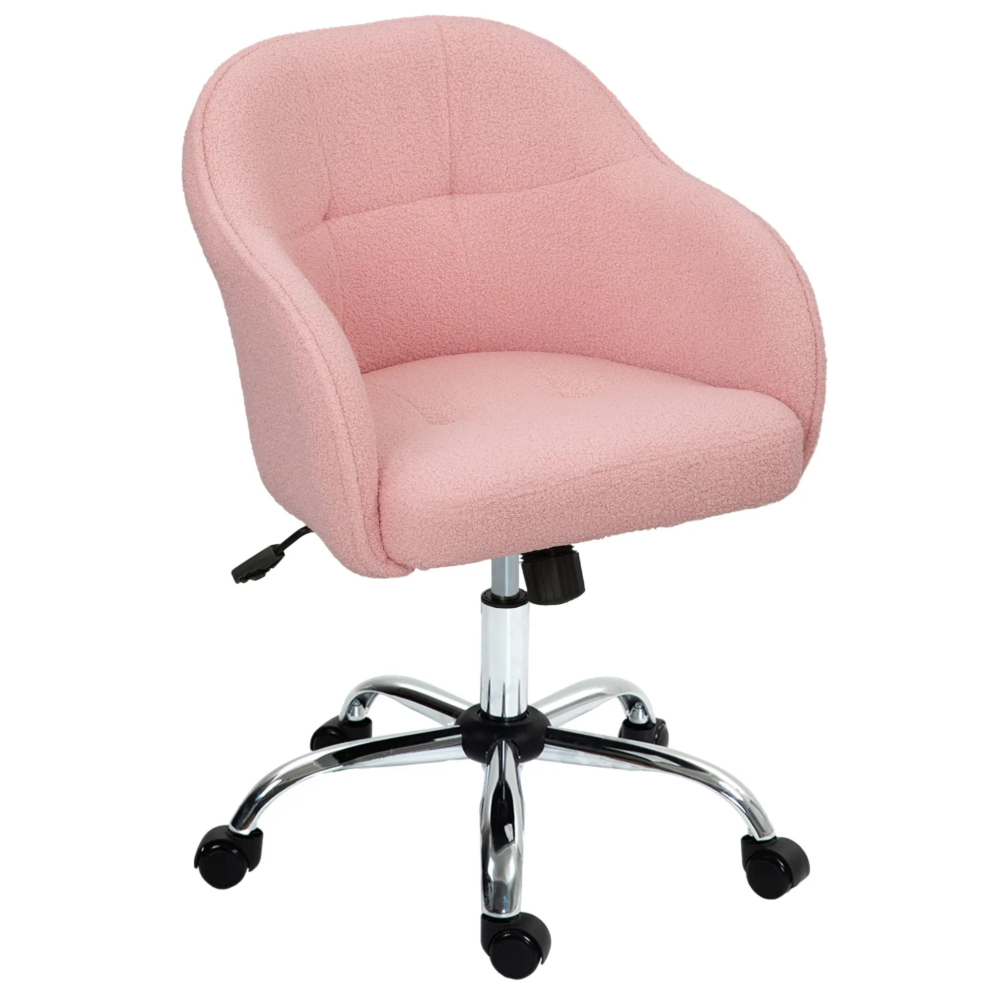 Chaise de bureau, fauteuil de bureau ergonomique en peluche Teddy, hauteur réglable, assise et dossier rembourrés, pivotant 360°, design moderne, pour bureau, chambre, rose