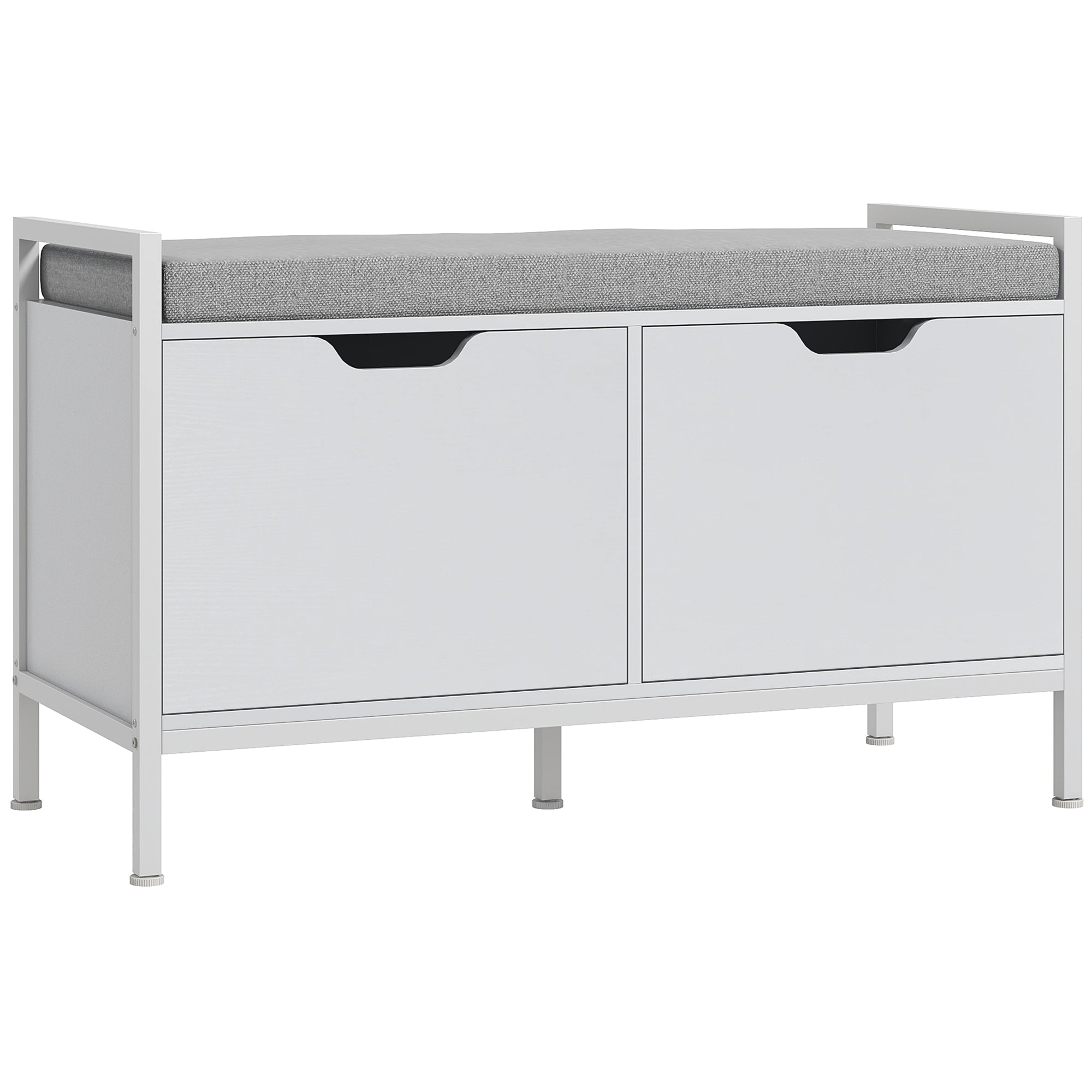 Banc à chaussures meuble à chaussures, 2 placards, meuble d'entrée avec coussin rembourrée, pour couloir, entrée, chambre, 84l x 35P x 50H cm, blanc