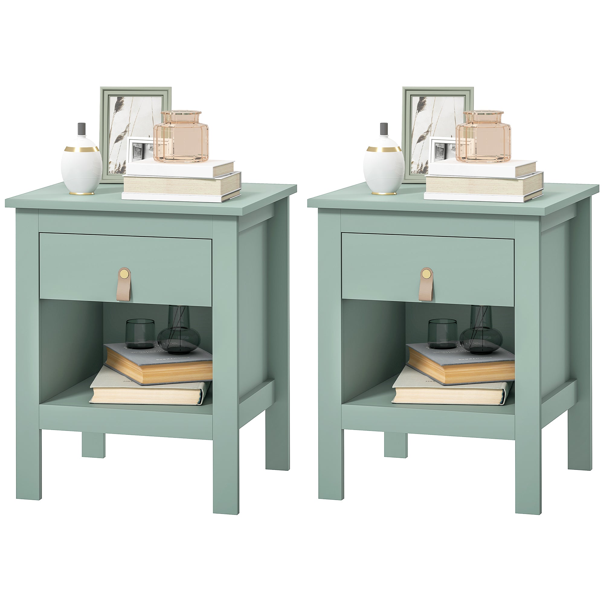Lot de 2 tables de chevet table de nuit avec tiroir et compartiment ouvert, style moderne pour chambre à coucher, salon, 45 x 40 x 55 cm, vert