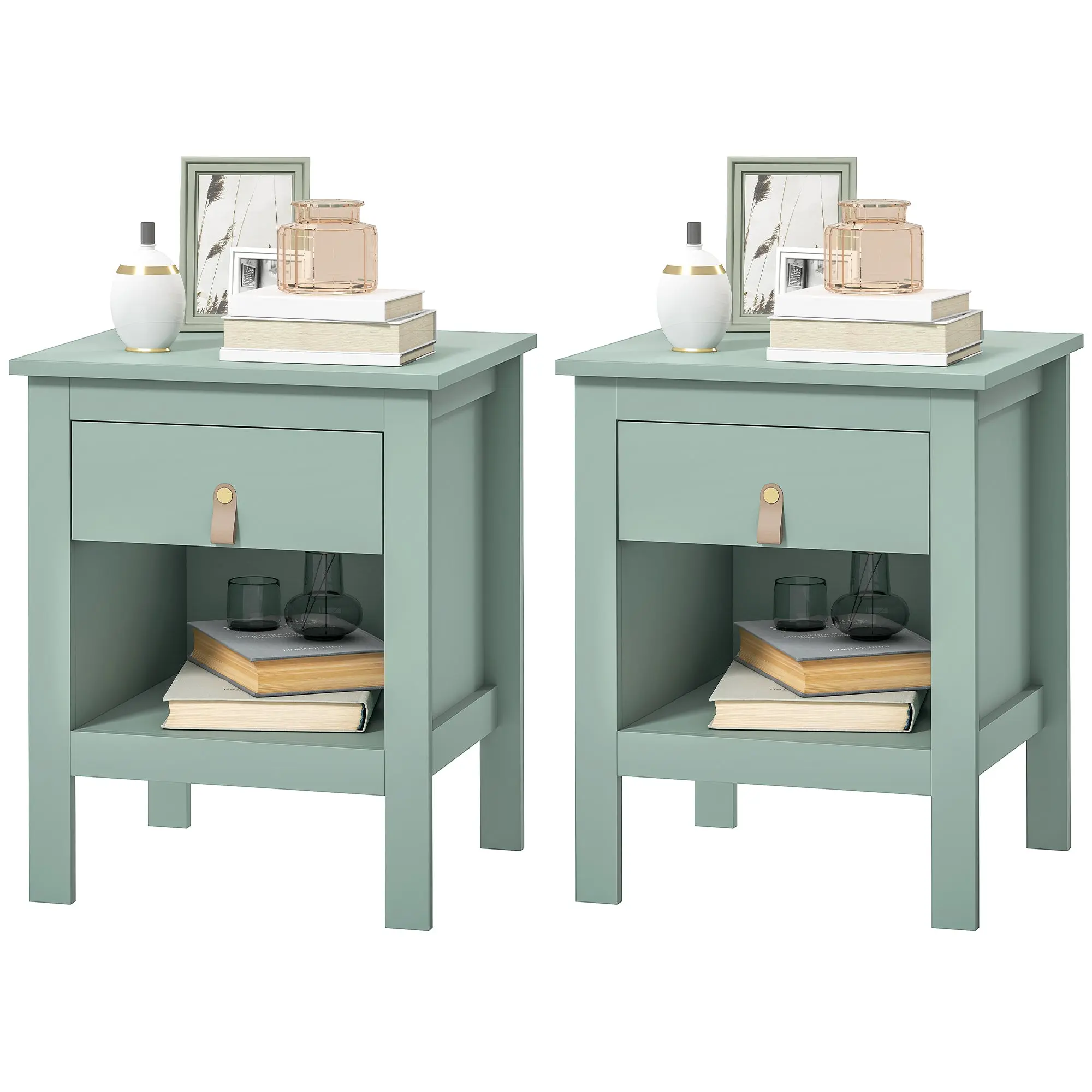 Lot de 2 tables de chevet table de nuit avec tiroir et compartiment ouvert, style moderne pour chambre à coucher, salon, 45 x 40 x 55 cm, vert