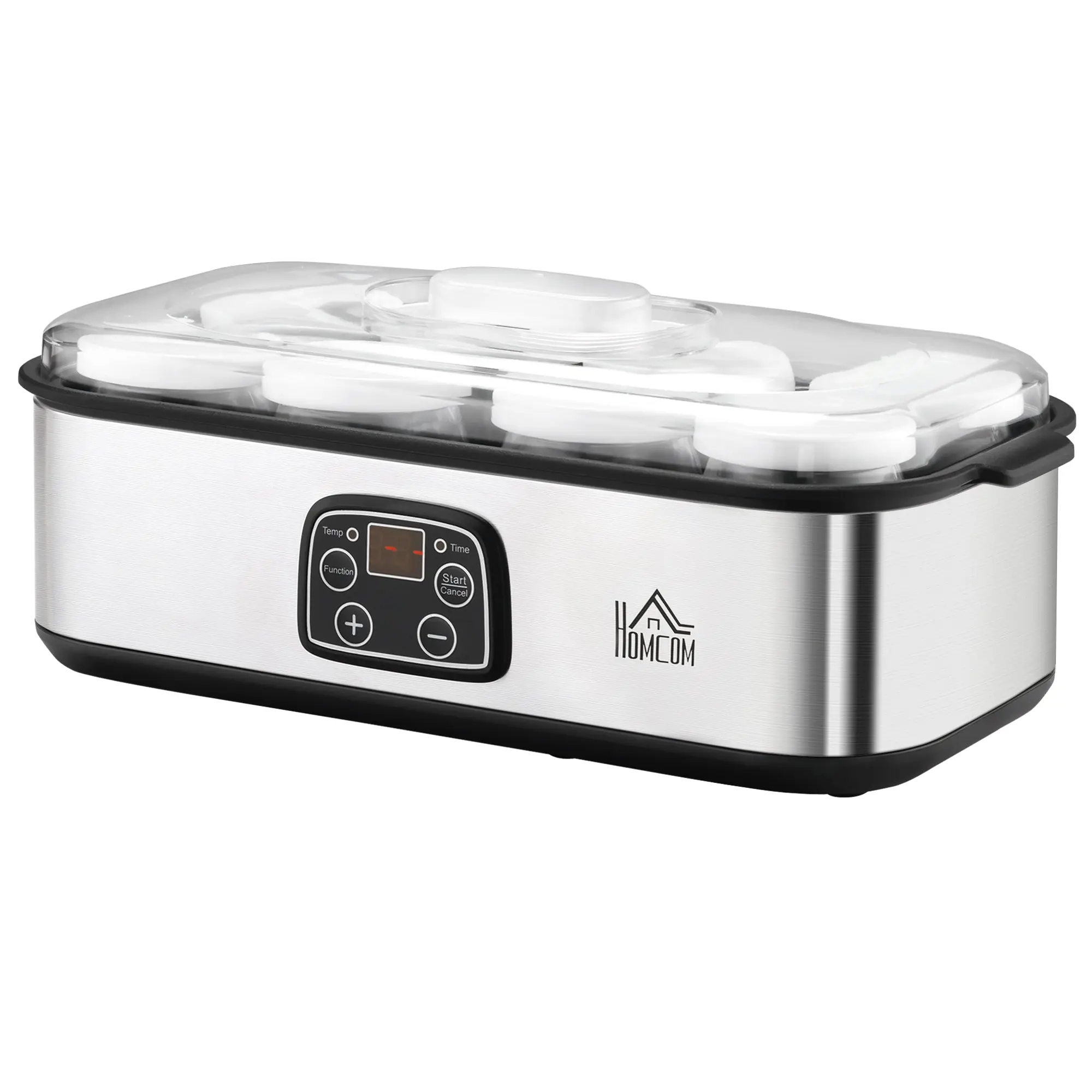 Yaourtière avec 8 pots en verre de 180ml, machine à yaourt électrique en acier inoxydable avec minuterie, thermostat réglable et affichage numérique pour des desserts maison sains
