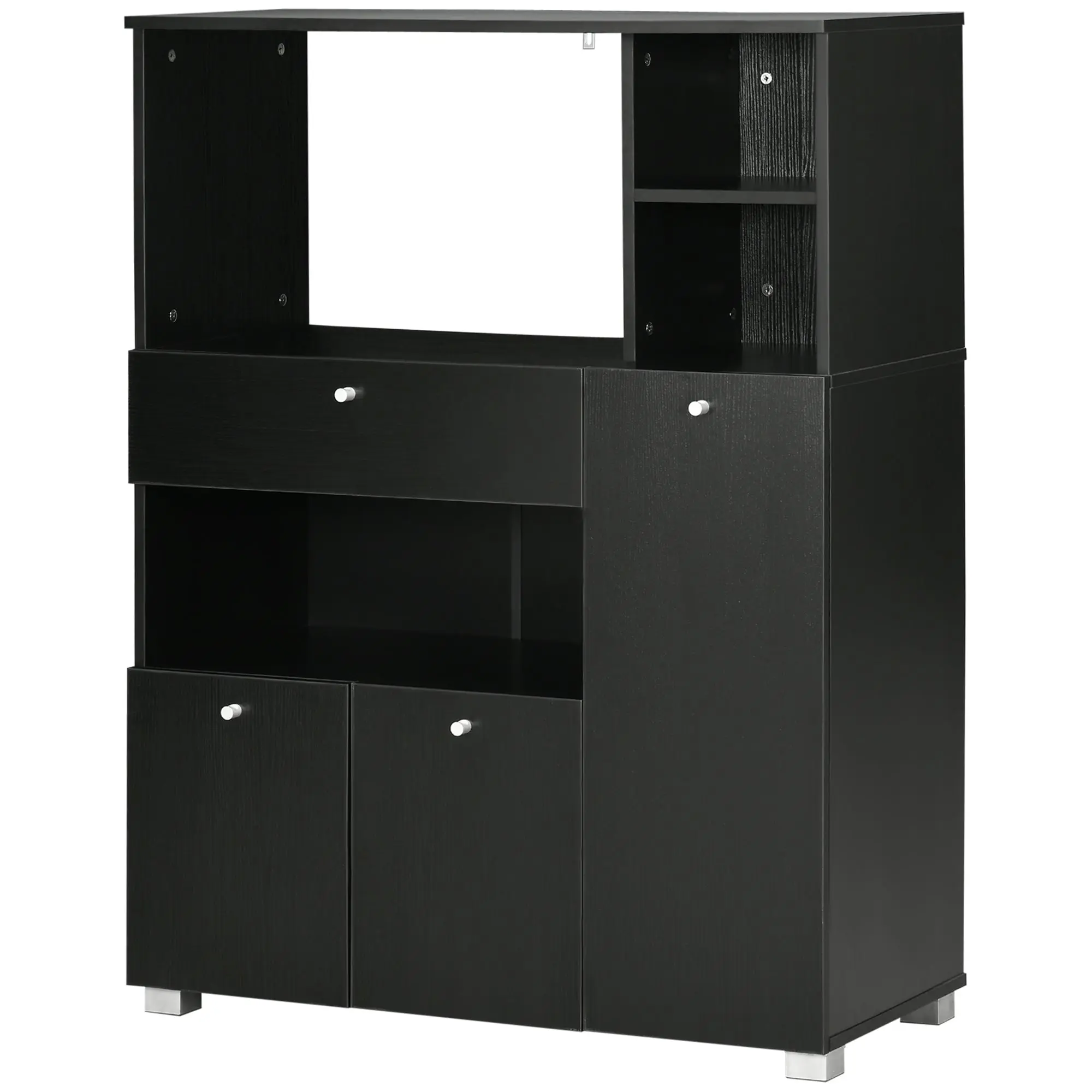 Meuble de micro-onde armoire cuisine meuble de rangement multi-rangements buffet avec 2 placards 4 niches tiroir coulissant dim. 90L x 40l x 120H cm en bois noir
