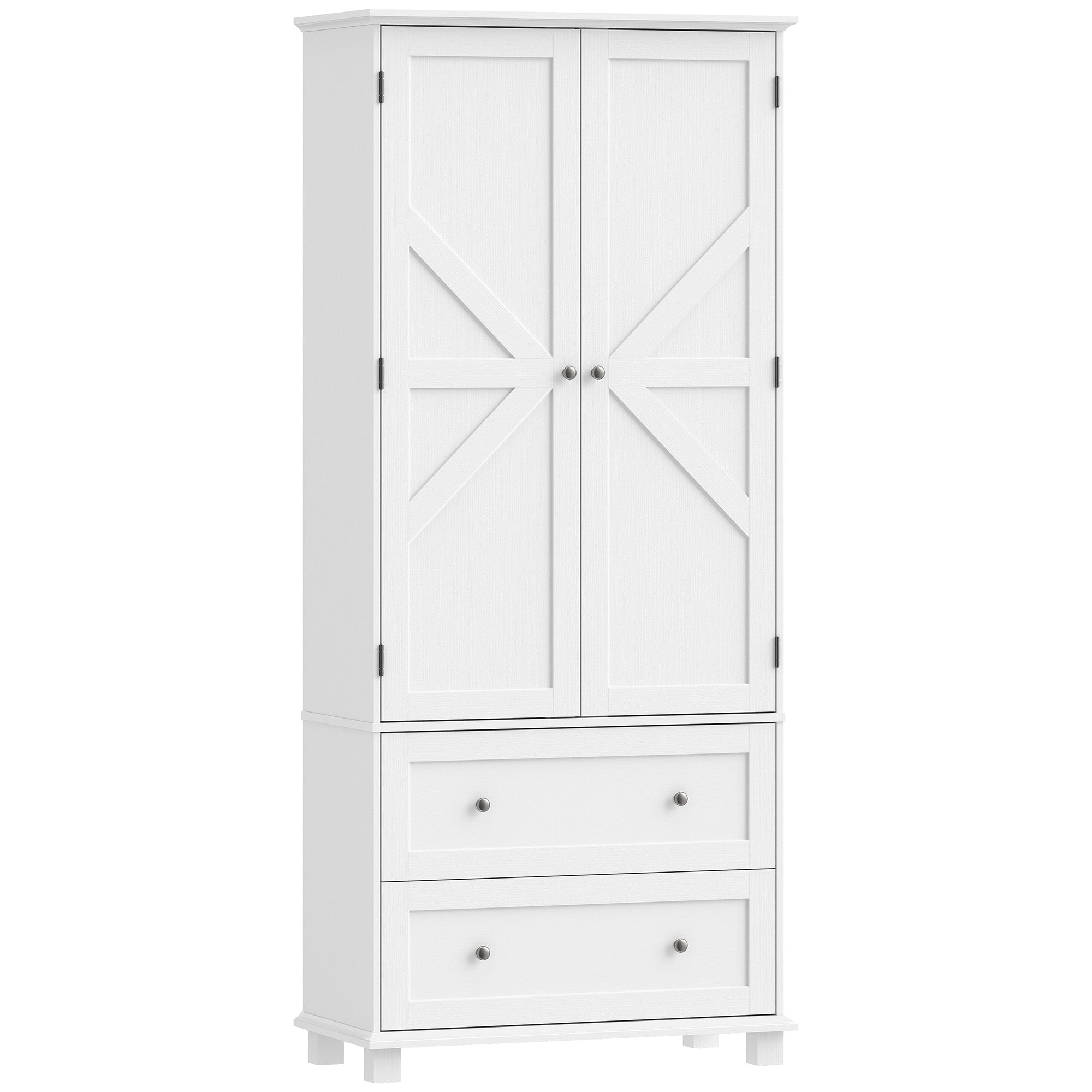 Buffet haut cuisine, armoire de cuisine, vaisselier, 2 portes 2 tiroirs 6 porte-racks étagères réglables, style rustique, meuble de rangement pour salon, salle à manger, 80x39,5x184,5cm, blanc