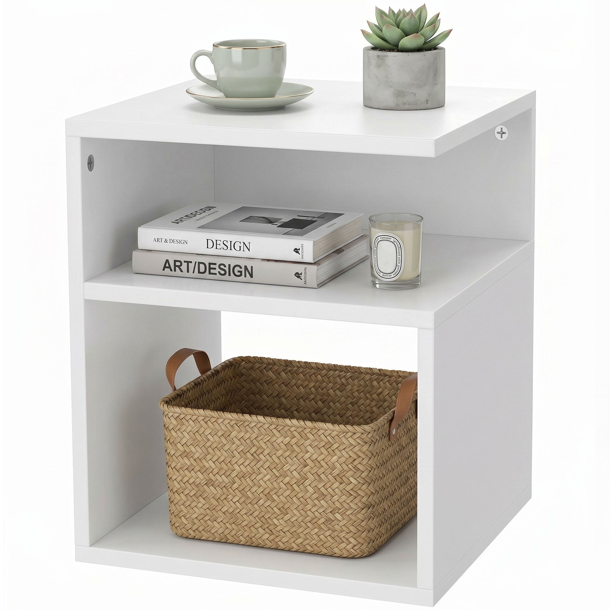 Table d'Appoint, Table Basse Moderne 3 Niveaux avec Étagères Ouvertes, pour Salon, Chambre ou Bureau, 35 x 35 x 41,5 cm, Blanc