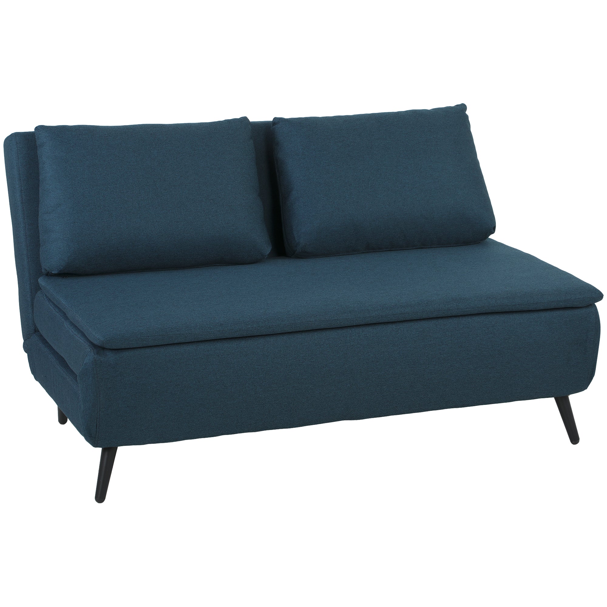 Canapé Convertible 2 Places, 135 x 188 cm, Canapé-Lit Clic-Clac 3 en 1 avec Dossier Réglable, Oreillers, Assise Large, Ressorts en S, Rembourré en Lin, pour Invités, Salon, Bureau, Bleu