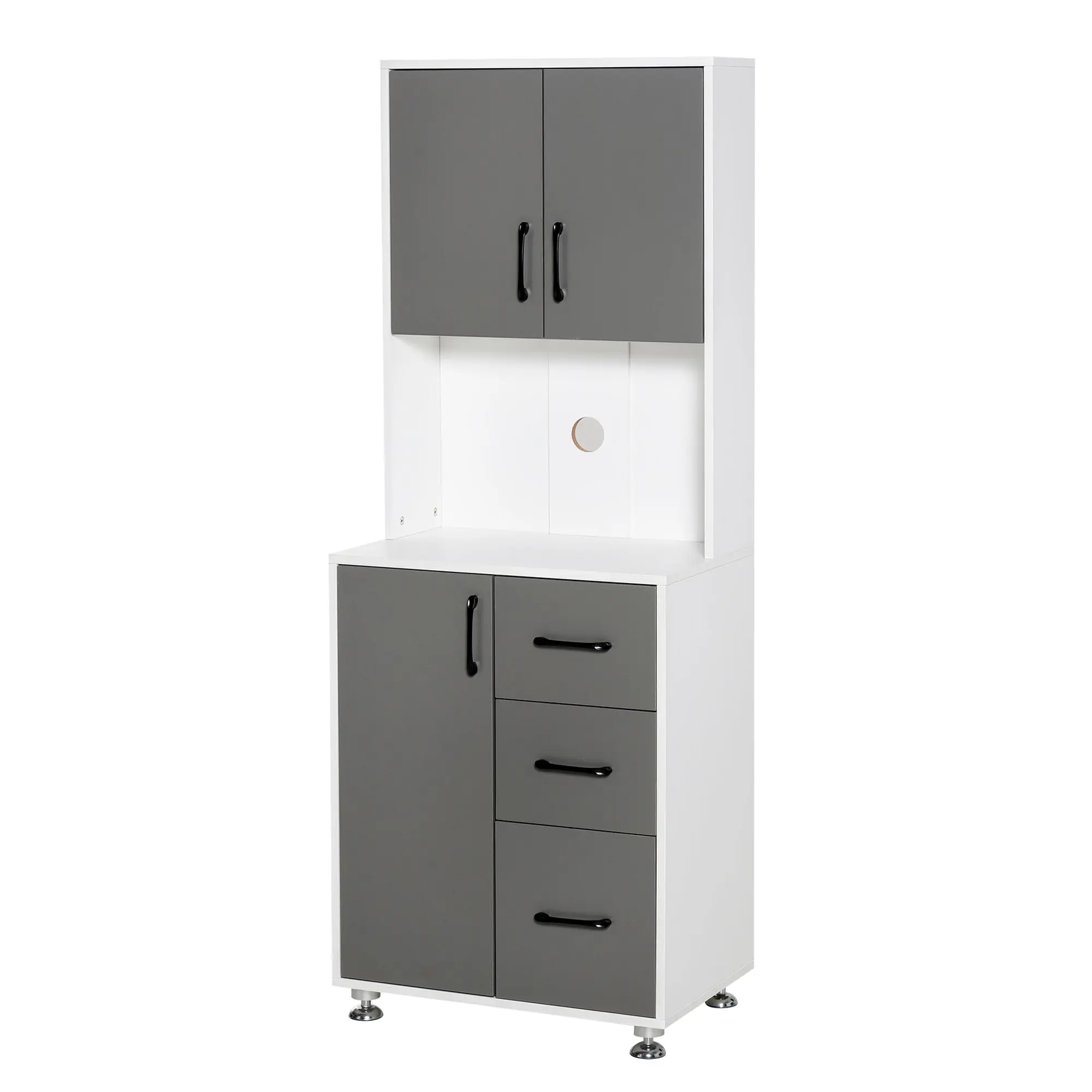 Buffet de cuisine armoire de cuisine multi-rangements 2 + 1 porte 3 tiroirs + grand plateau dim. 60L x 40l x 160H cm bicolore gris blanc