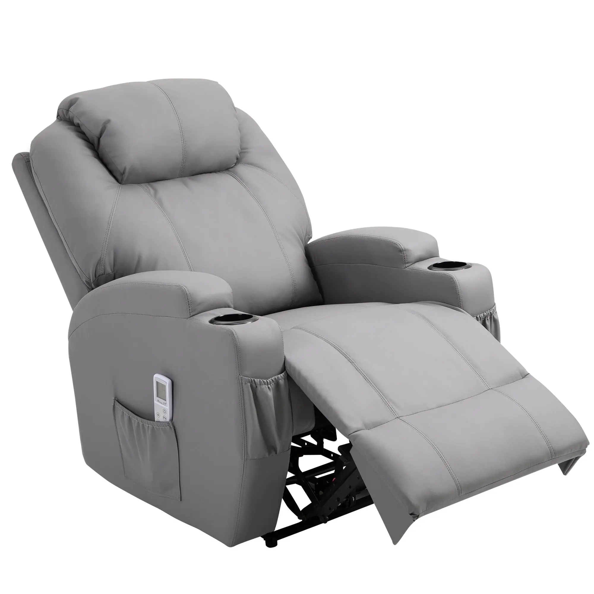 Fauteuil de Massage Inclinable, Chaise de Relaxation avec dossier et repose-pied électrique réglables revêtement synthétique pour Salon, Chambre, Cinéma Maison Gris