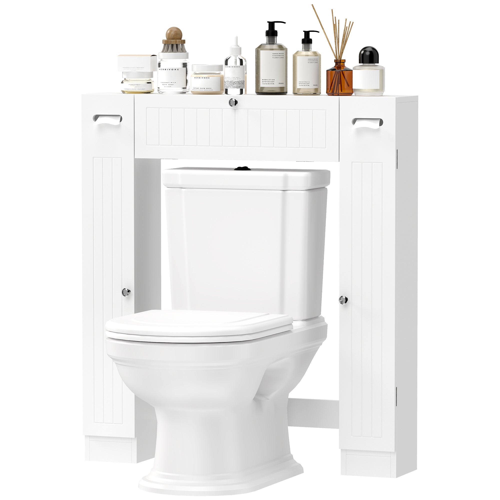 Meuble WC dessus de toilette, armoire au-dessus des toilettes avec 2 placards, tiroir basculant, porte-papier et étagères réglables, 88 x 18 x 98 cm, blanc