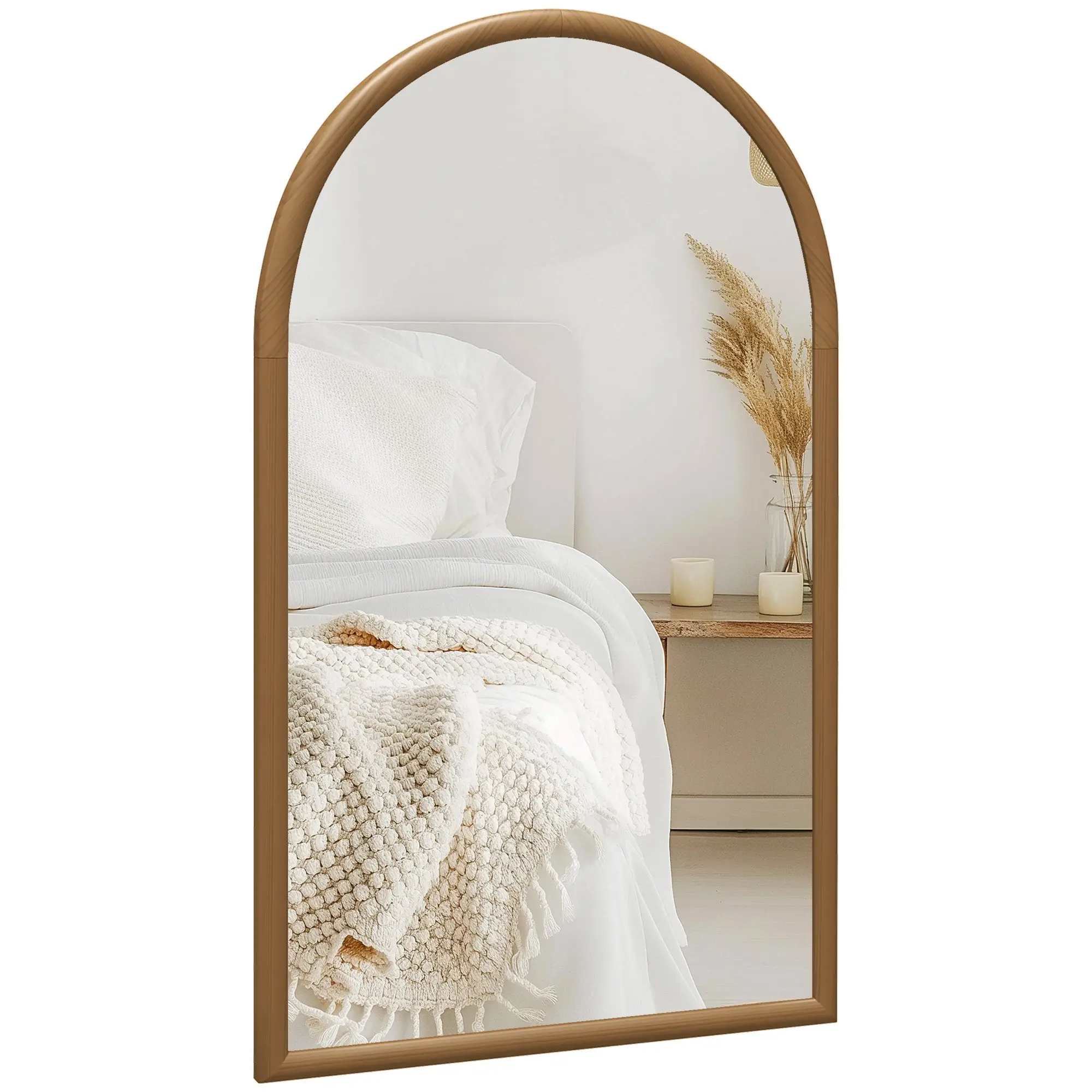 Miroir mural arche, 110 x 65 cm Cadre en bois, Miroir arqué pour le salon, la chambre, l'entrée, brun foncé