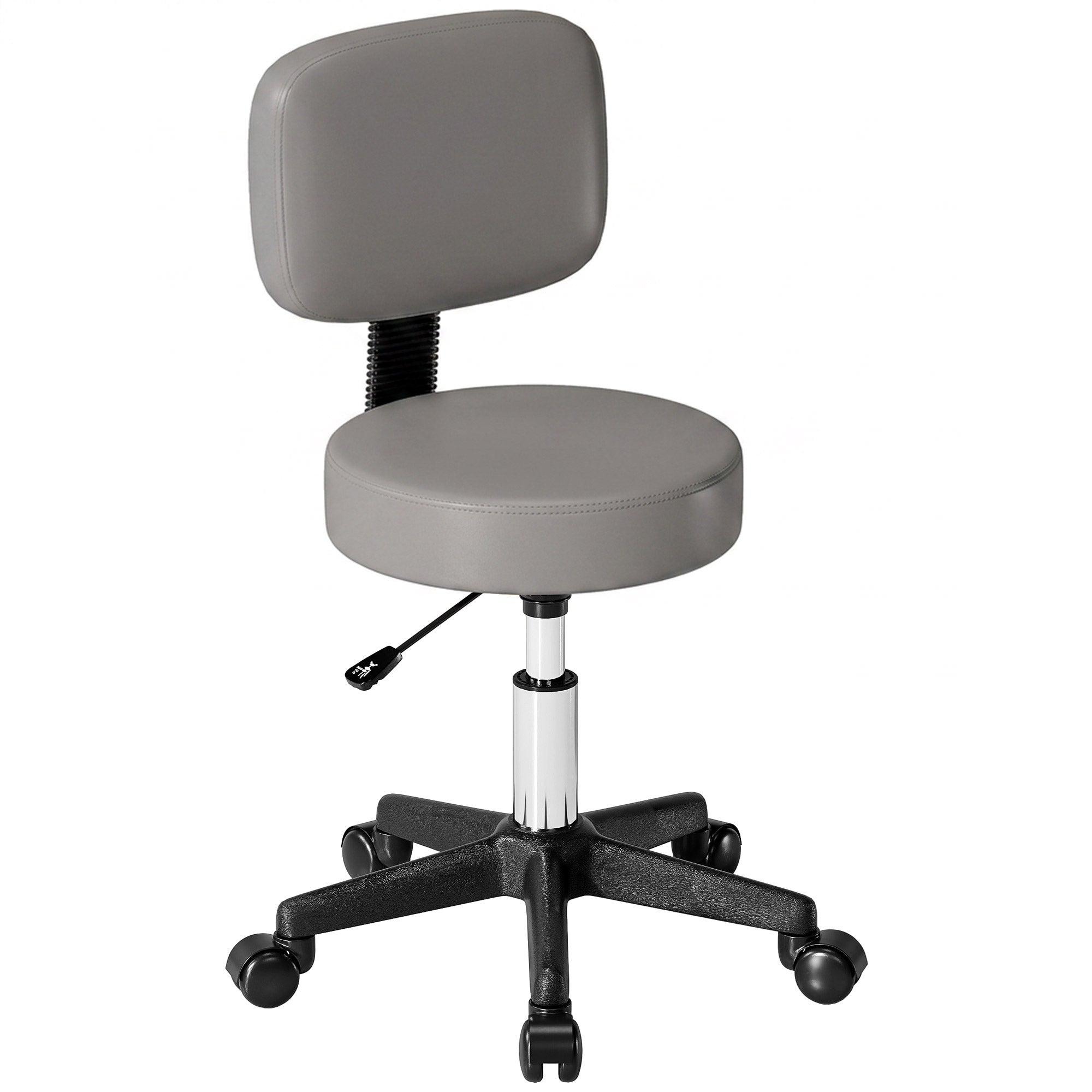 Tabouret massage a roulettes reglable en hauteur pivotant avec dossier ergonomique gris