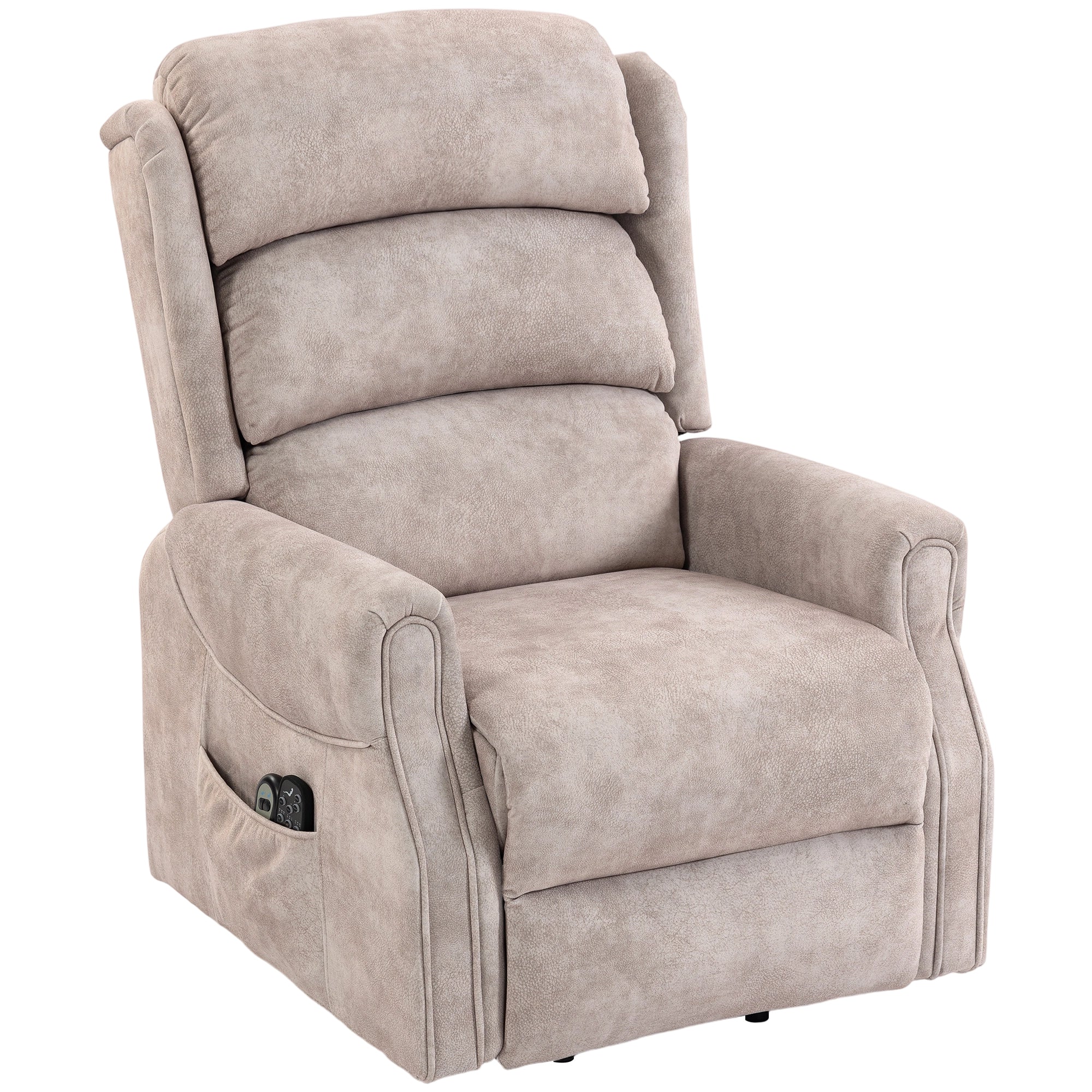 Fauteuil releveur électrique massage vibration et chaleur fauteuil relax électrique velours dossier inclinable coussin à ressorts poches latérales télécommande repose-pieds montage facile beige