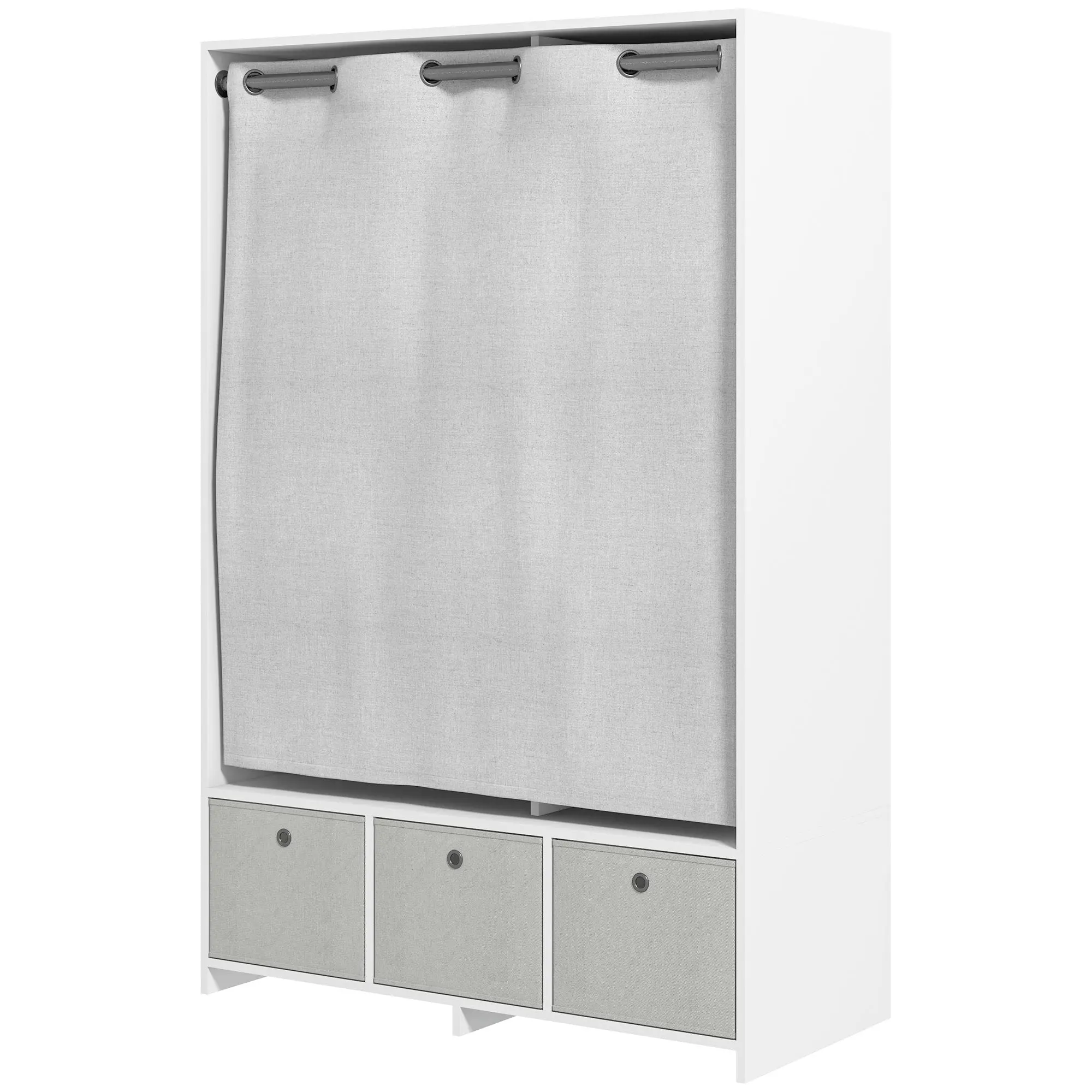 Armoire penderie 3 tiroirs tissu amovibles rideau 3 étagères pour chambre blanc