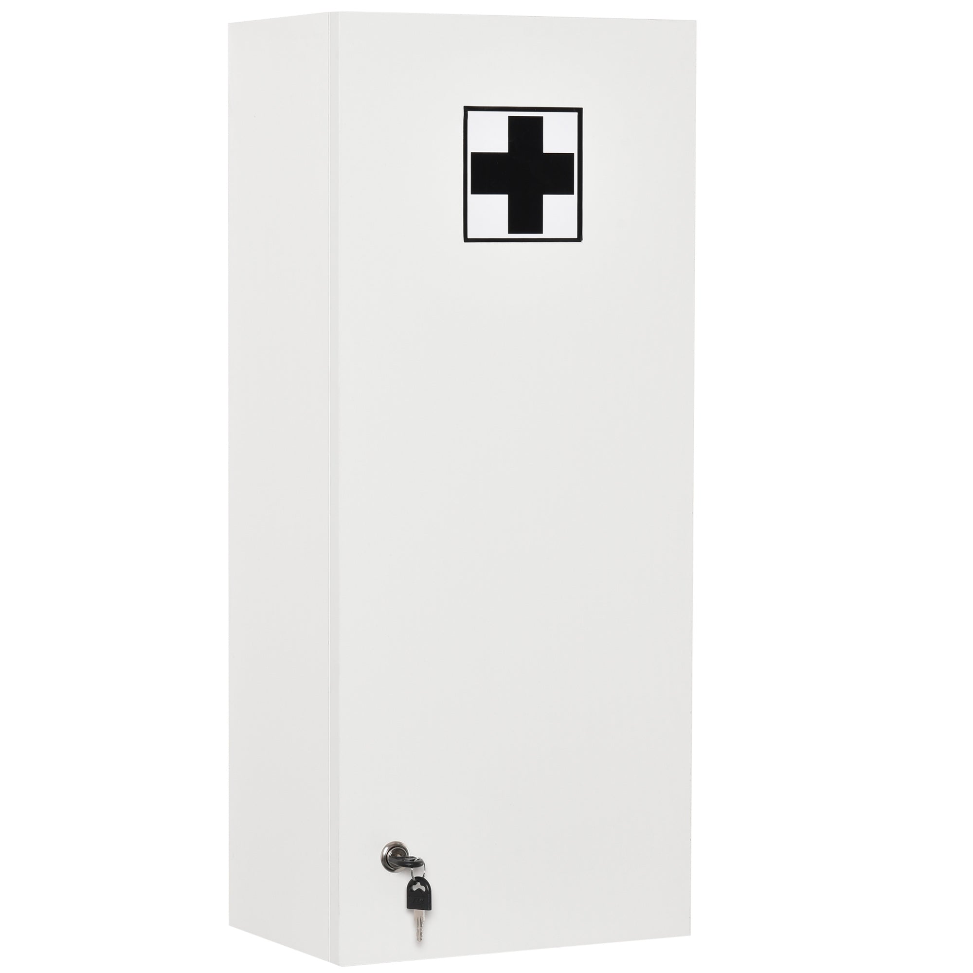 Armoire à pharmacie murale avec serrure, 5 étagères et tablettes réglables, bois et verre, blanc, 30x20x70cm