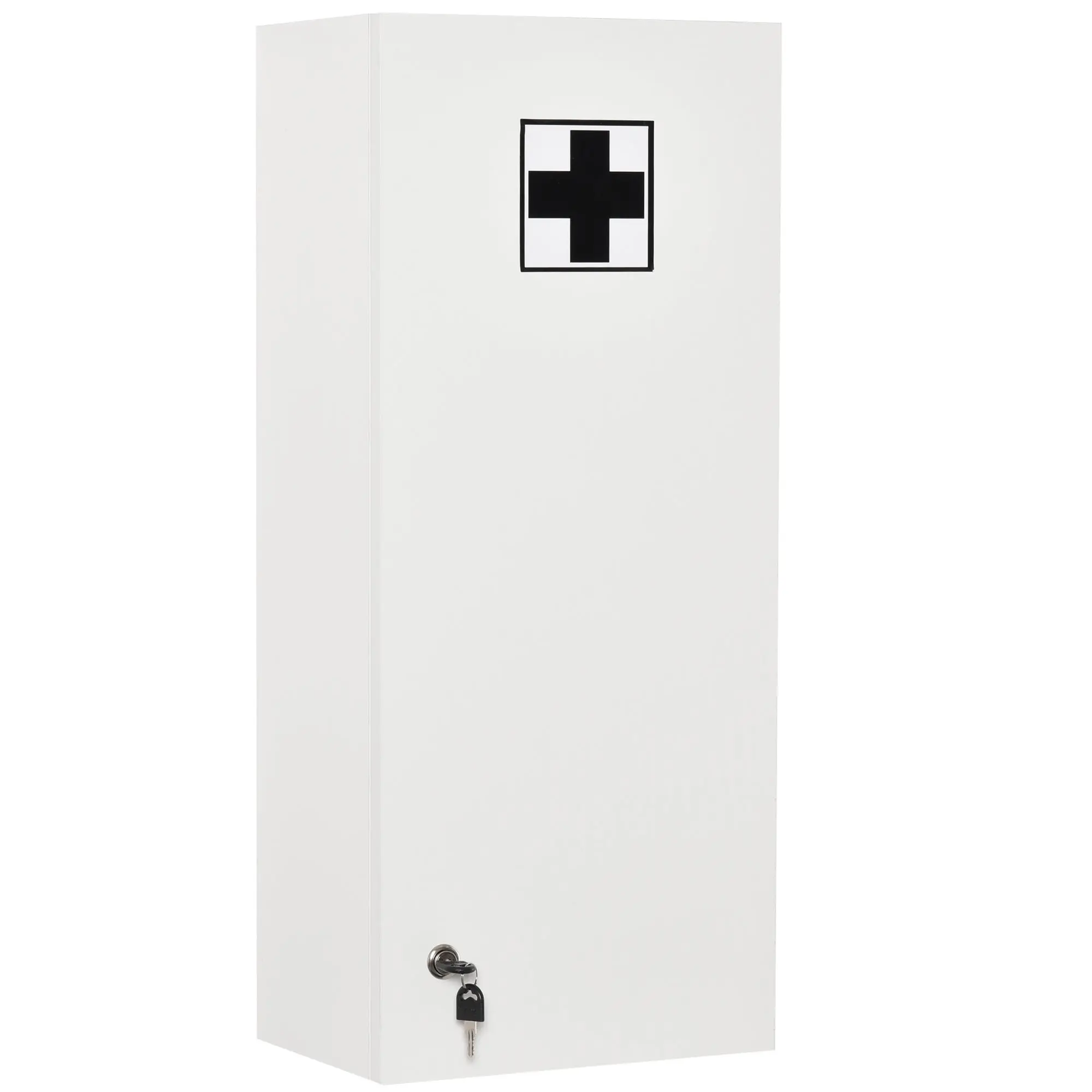 Armoire à pharmacie murale avec serrure, 5 étagères et tablettes réglables, bois et verre, blanc, 30x20x70cm