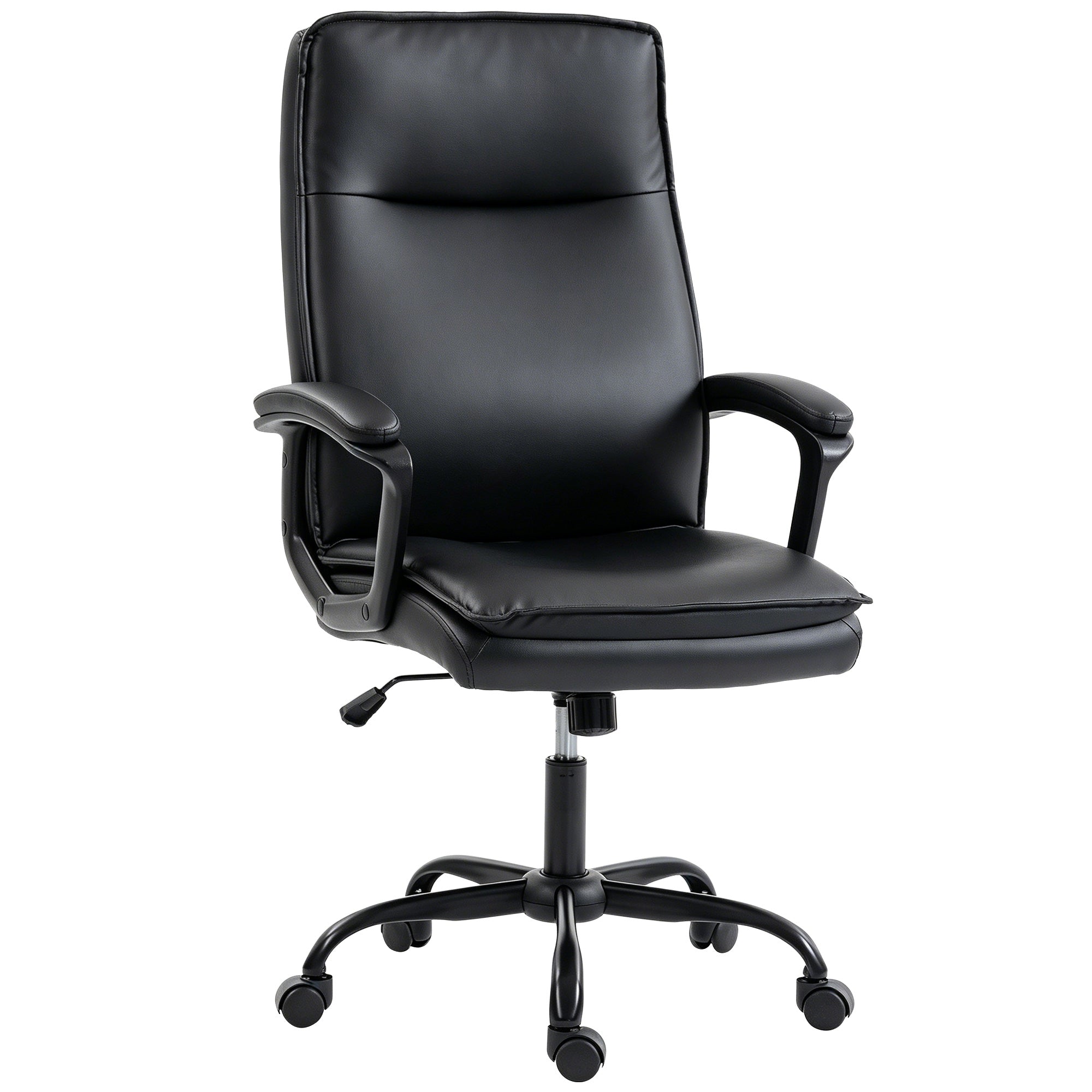 Chaise Bureau Ergonomique, Fauteuil de Bureau en PU, Hauteur Réglable, Fonction Bascule, Dossier Haut, Double Rembourrage, Travail Pivotante 360° pour Ordinateur, Noir