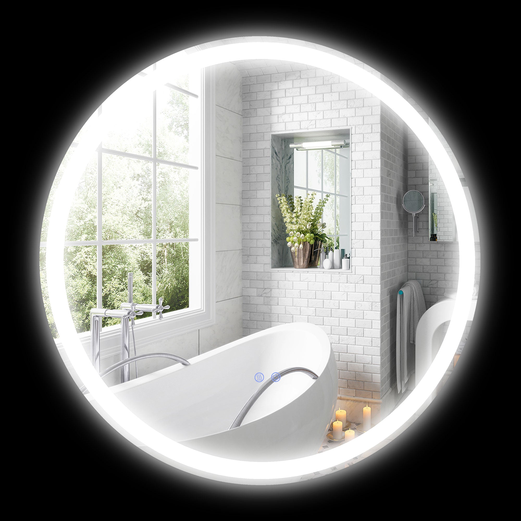 Miroir salle de bain avec éclairage Ø 70 cm miroir rond lumineux 3 couleurs interrupteur tactile système antibuée 23W blanc argent