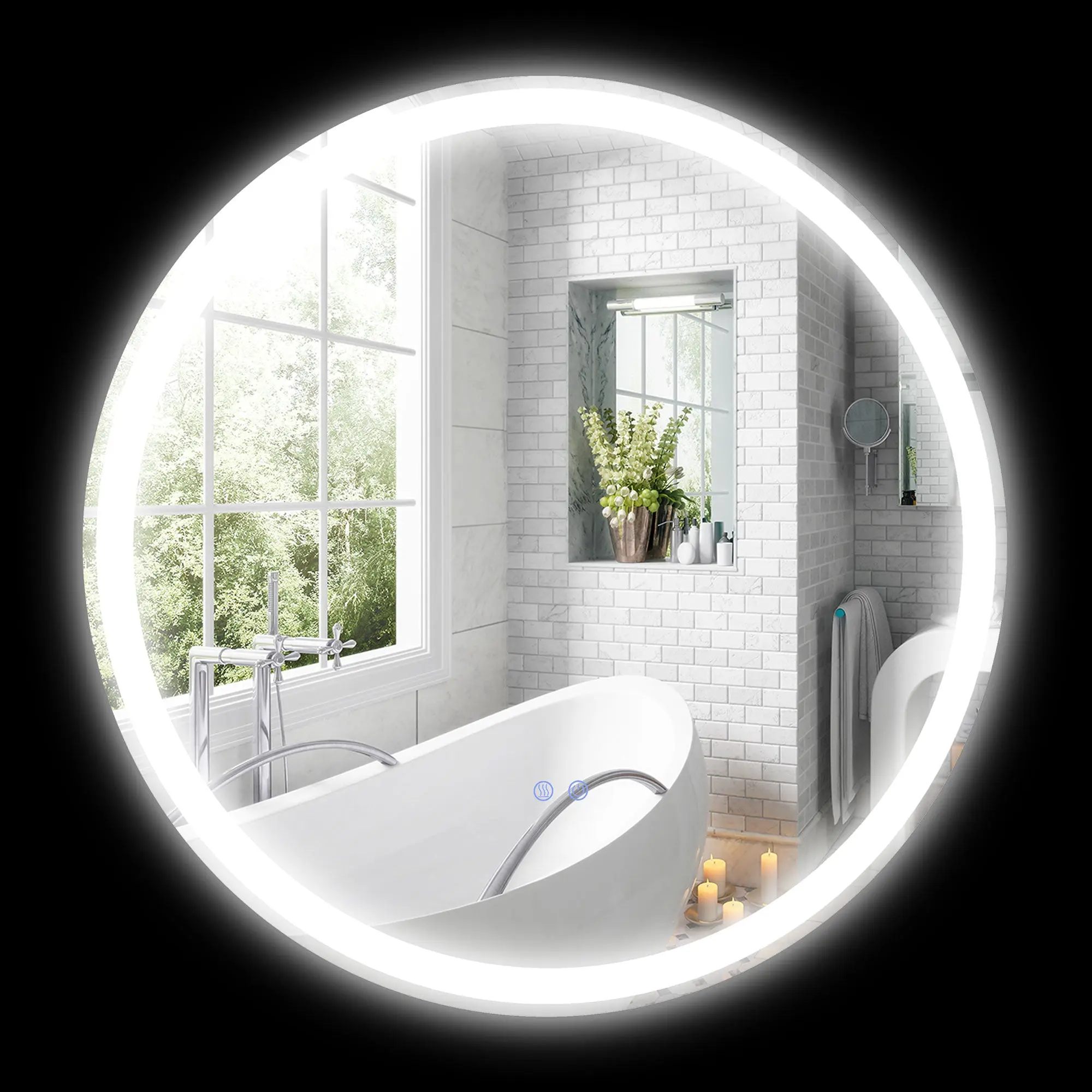 Miroir salle de bain avec éclairage Ø 70 cm miroir rond lumineux 3 couleurs interrupteur tactile système antibuée 23W blanc argent