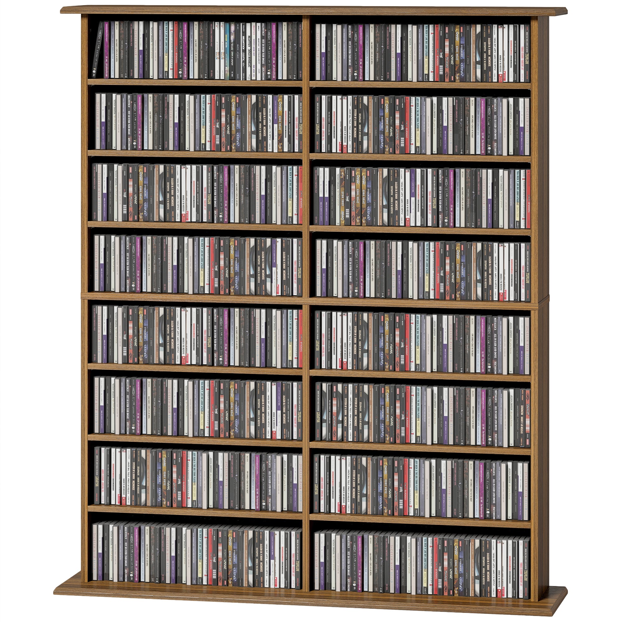 Rangements pour CD et DVD, meuble de rangement multimédia, capacité 720 CD/396 DVD et Blu-ray, 16 compartiments et 12 étagères réglables, pour salon, chambre, 106,5x24x126,3cm, noyer