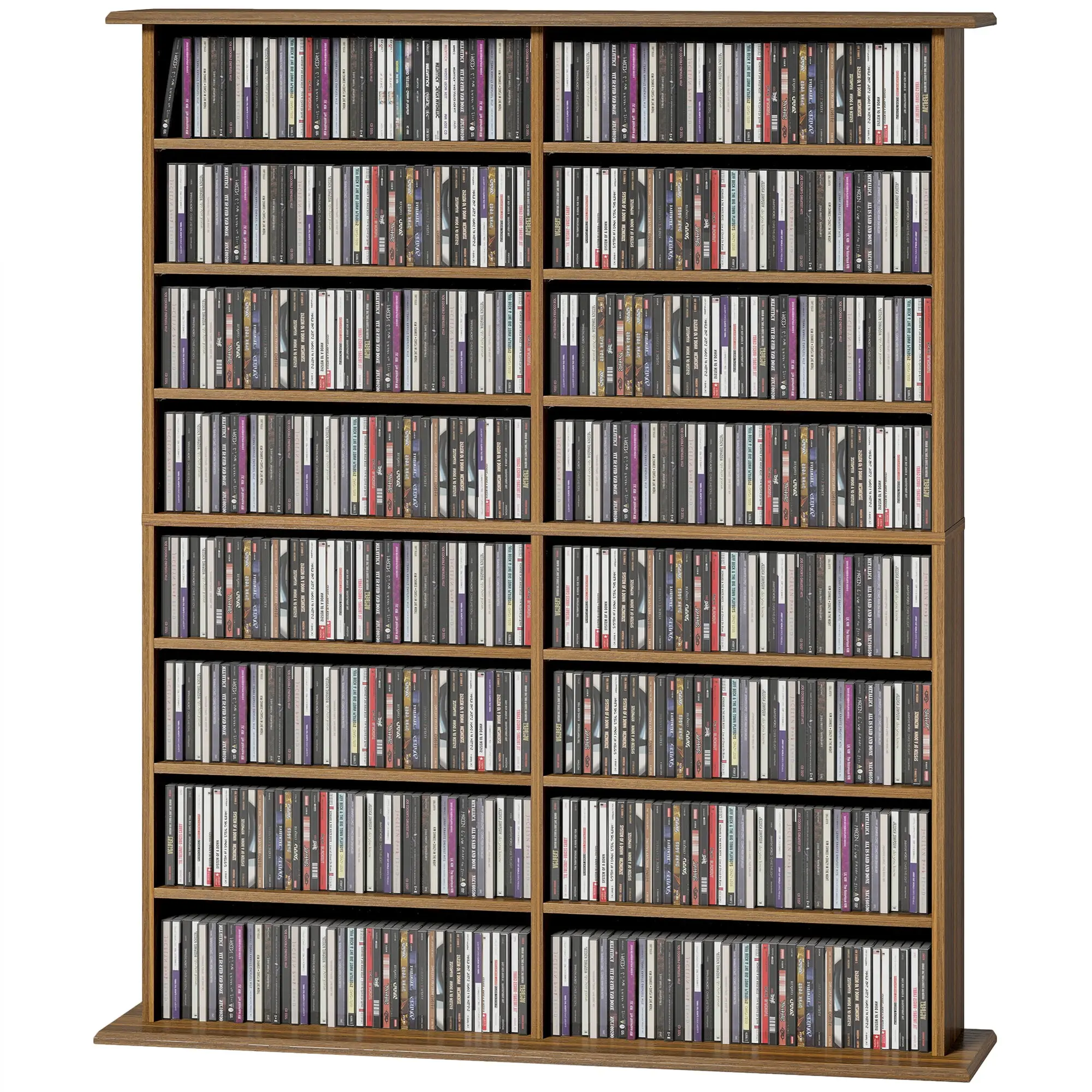 Rangements pour CD et DVD, meuble de rangement multimédia, capacité 720 CD/396 DVD et Blu-ray, 16 compartiments et 12 étagères réglables, pour salon, chambre, 106,5x24x126,3cm, noyer