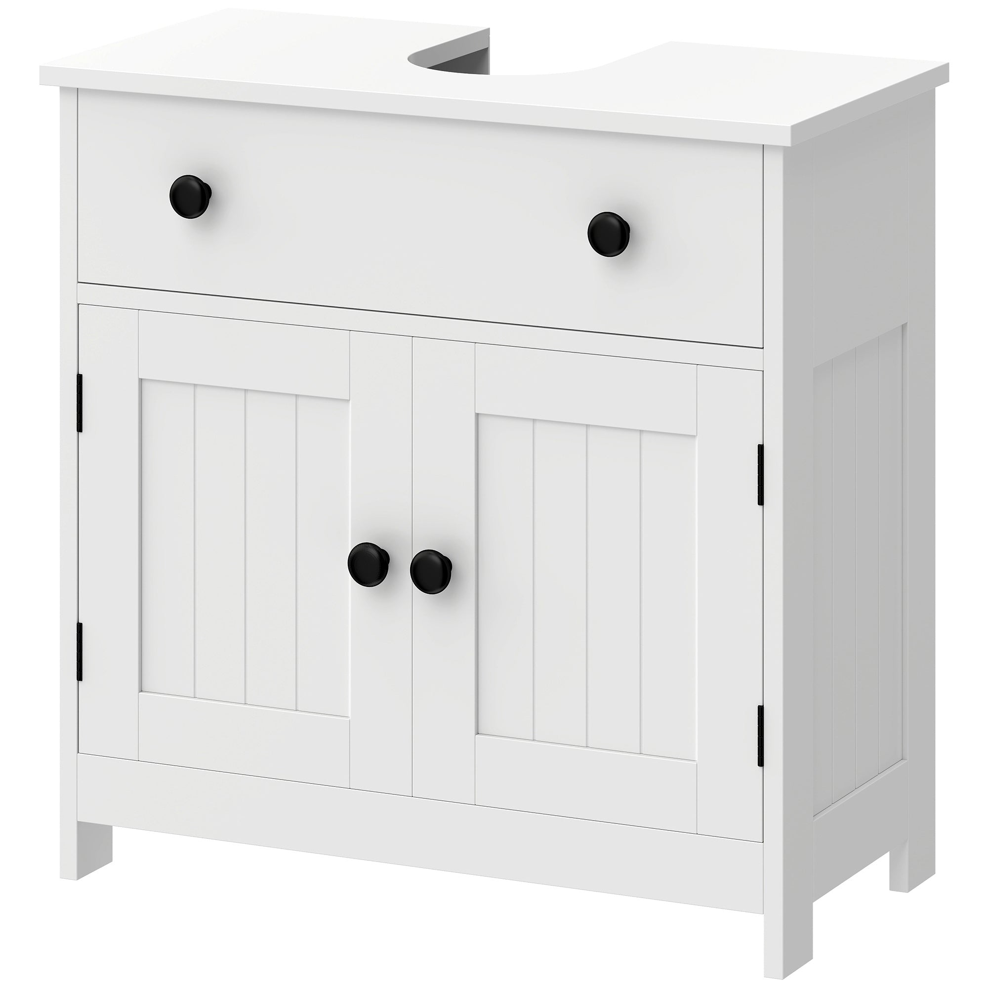 Meuble sous lavabo, meuble de salle de bain moderne avec charnières à fermeture douce, tiroir, 2 portes, découpe en U pour lavabo sans colonne, 60 x 30 x 60 cm, blanc