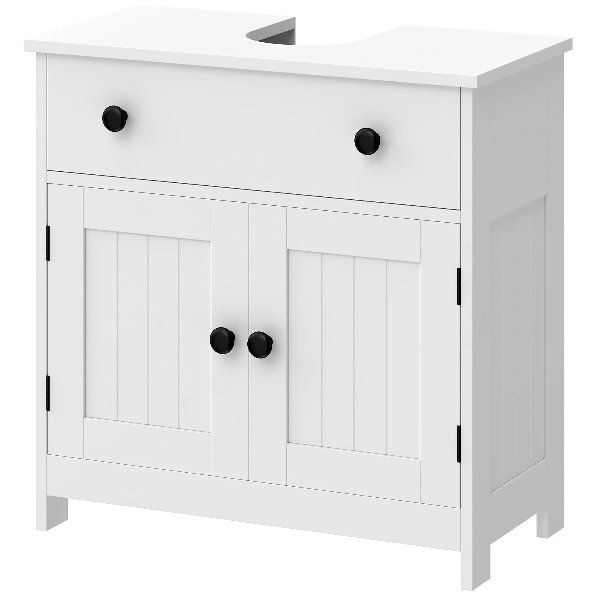 Meuble sous lavabo, meuble de salle de bain moderne avec charnières à fermeture douce, tiroir, 2 portes, découpe en U pour lavabo sans colonne, 60 x 30 x 60 cm, blanc