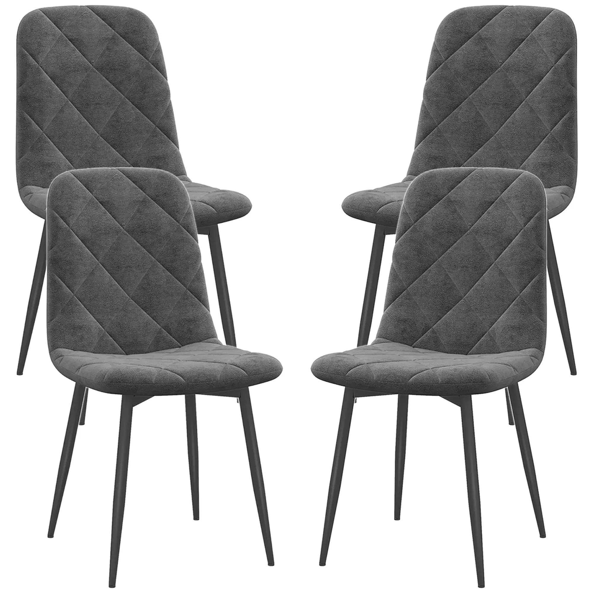 Lot de 4 chaises de salle à manger, chaises de cuisine rembourrées avec dossier haut, pieds en acier et tissu effet velours, pour salon, chambre, cuisine, gris