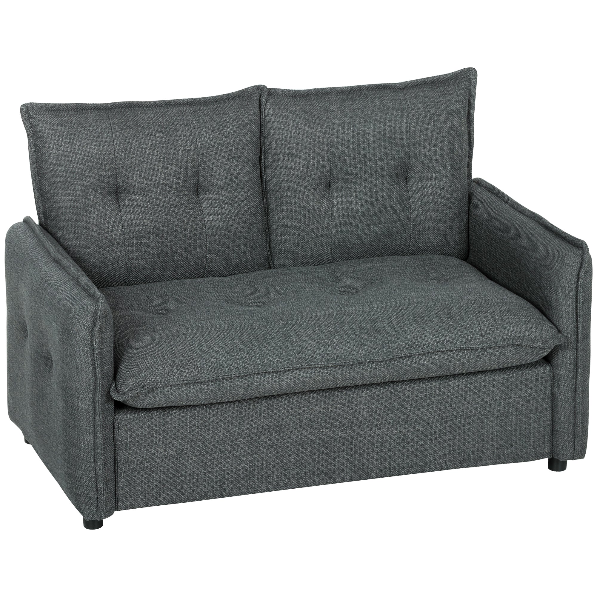 Canapé 2 places, canapé de salon moderne 131 cm avec assise rembourrée, coussins à ressorts, dossier épais et design capitonné, tissu en lin, pour chambre, appartement, petit espace, gris foncé