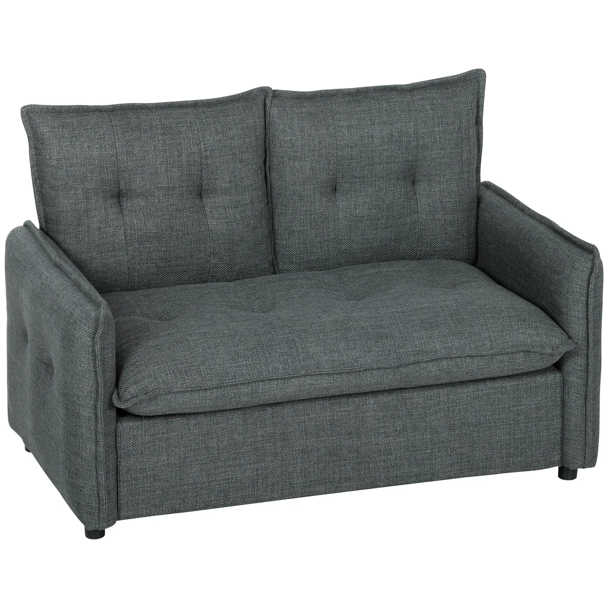 Canapé 2 places, canapé de salon moderne 131 cm avec assise rembourrée, coussins à ressorts, dossier épais et design capitonné, tissu en lin, pour chambre, appartement, petit espace, gris foncé