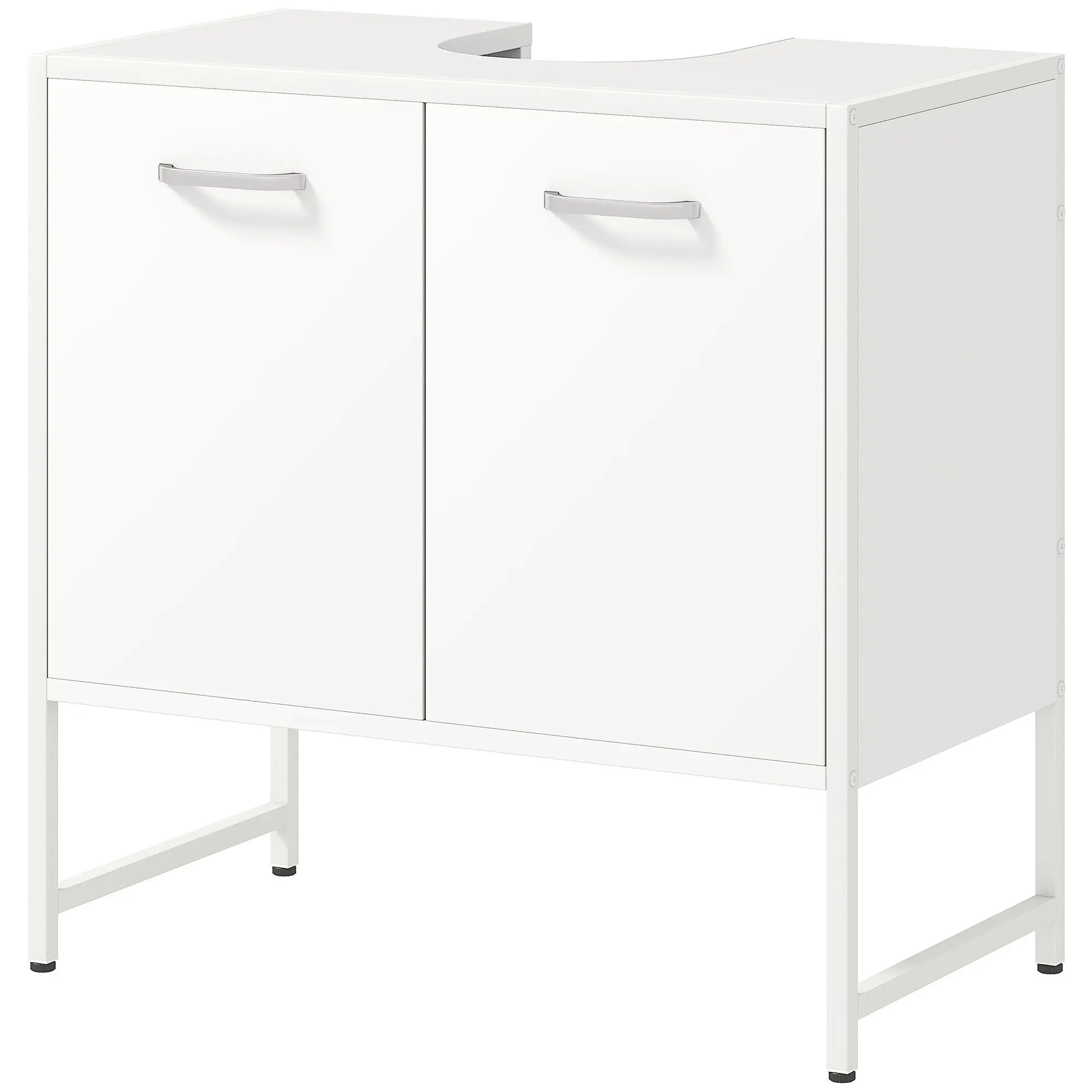 Meuble sous lavabo, meuble de salle de bain avec 2 portes à fermeture douce et étagère réglable, pieds en acier, armoire de salle de bains sous lavabo, 60 x 33 x 60,5 cm, blanc