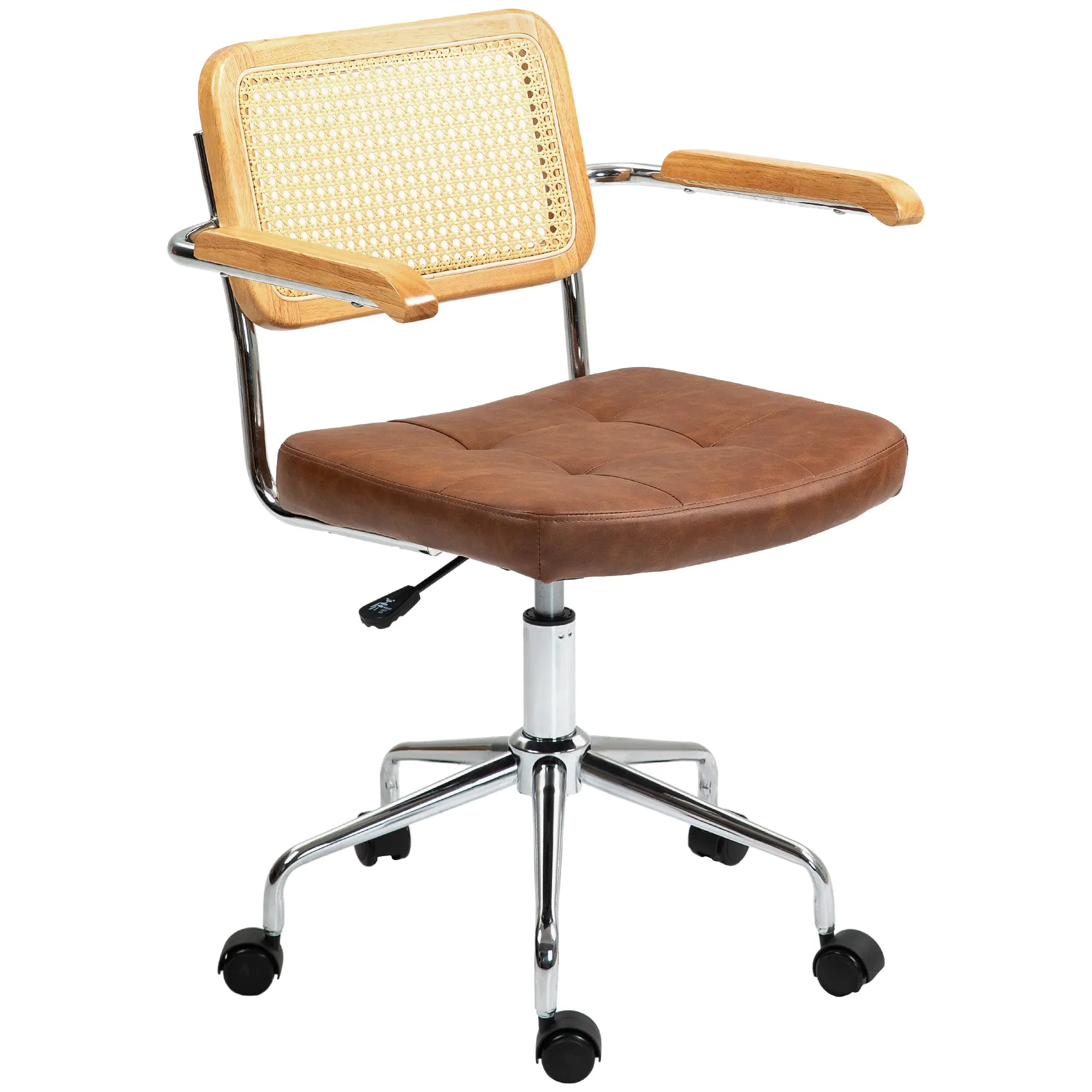 Chaise de bureau, fauteuil de bureau, fonction basculante, hauteur réglable, assise pivotante, avec accoudoirs roulettes, capacité 120 kg, marron