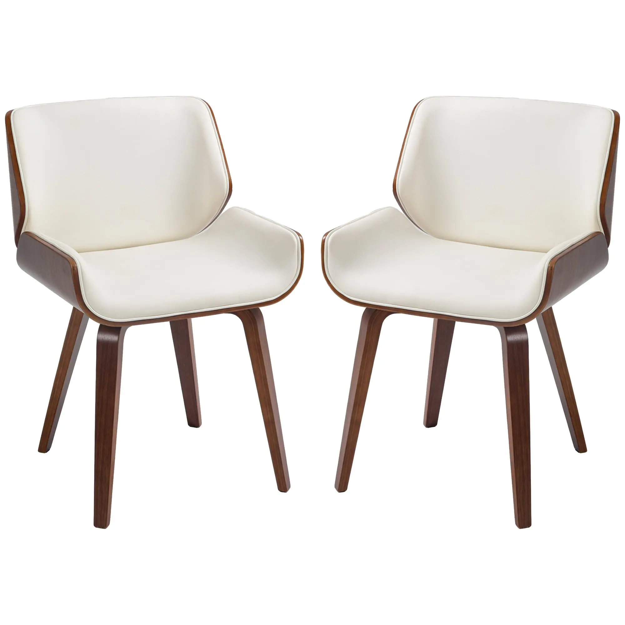 Lot de 2 chaises de salle à manger style vintage assise revêtement synthétique blanc et pieds en bois